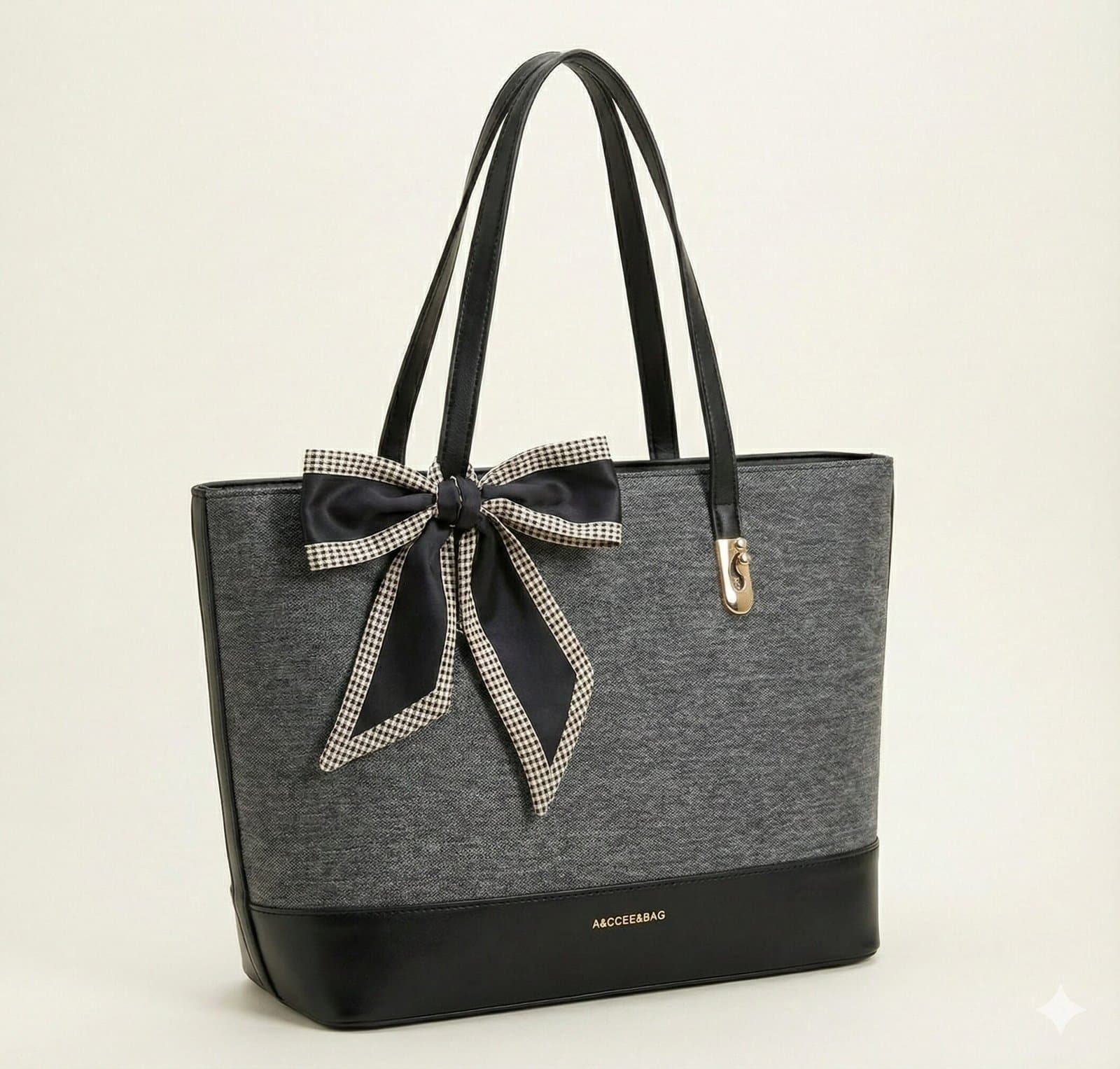 The Scarf-Accented Woven Tote – Charcoal & Black — image 1
