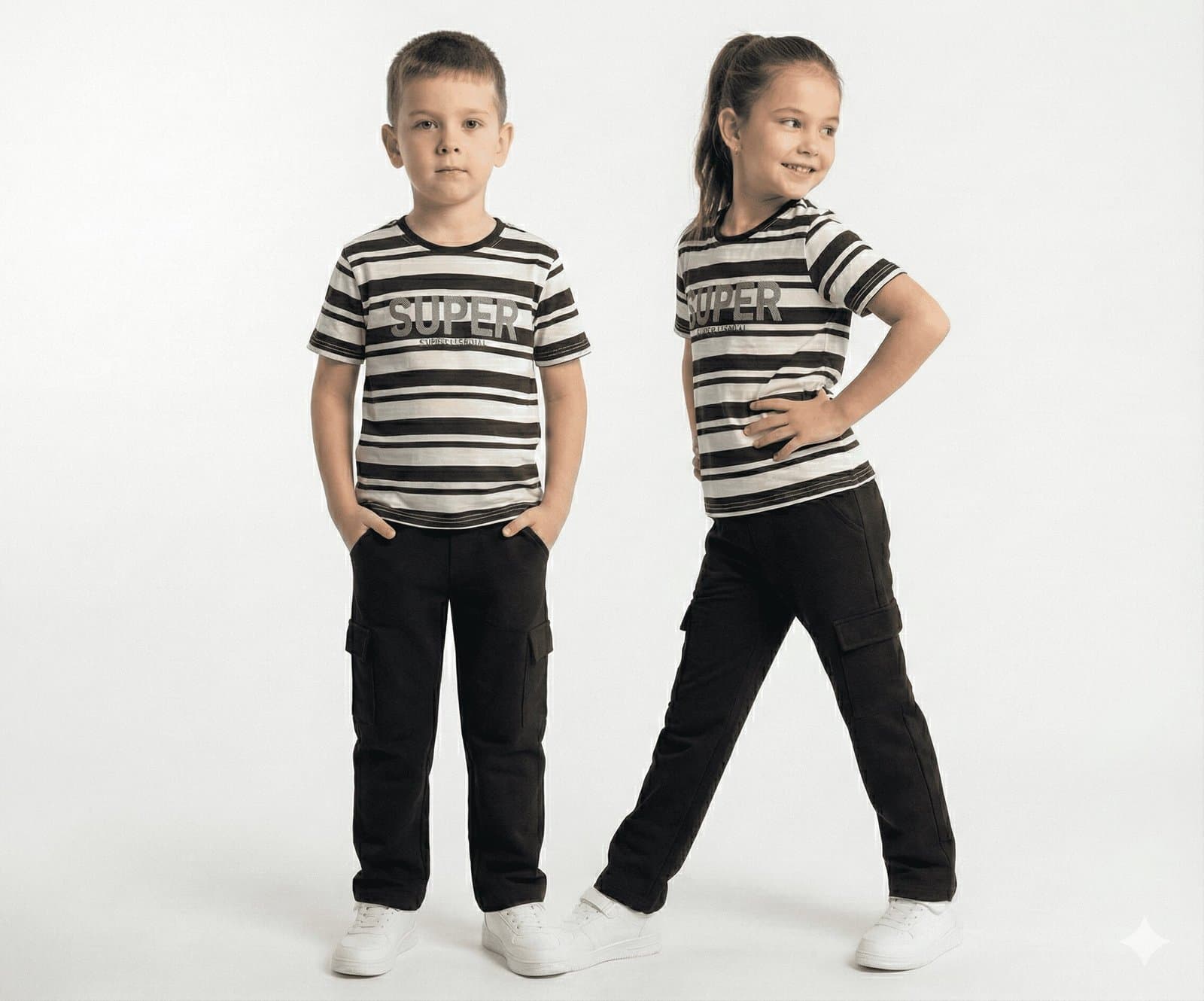 Urban Black & White Striped Tee & Cargo Pant Duo — image 8