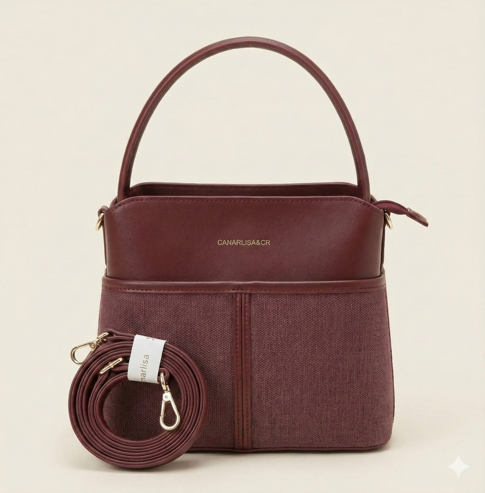 The Two-Tone Textured Satchel – Deep Burgundy — image 1