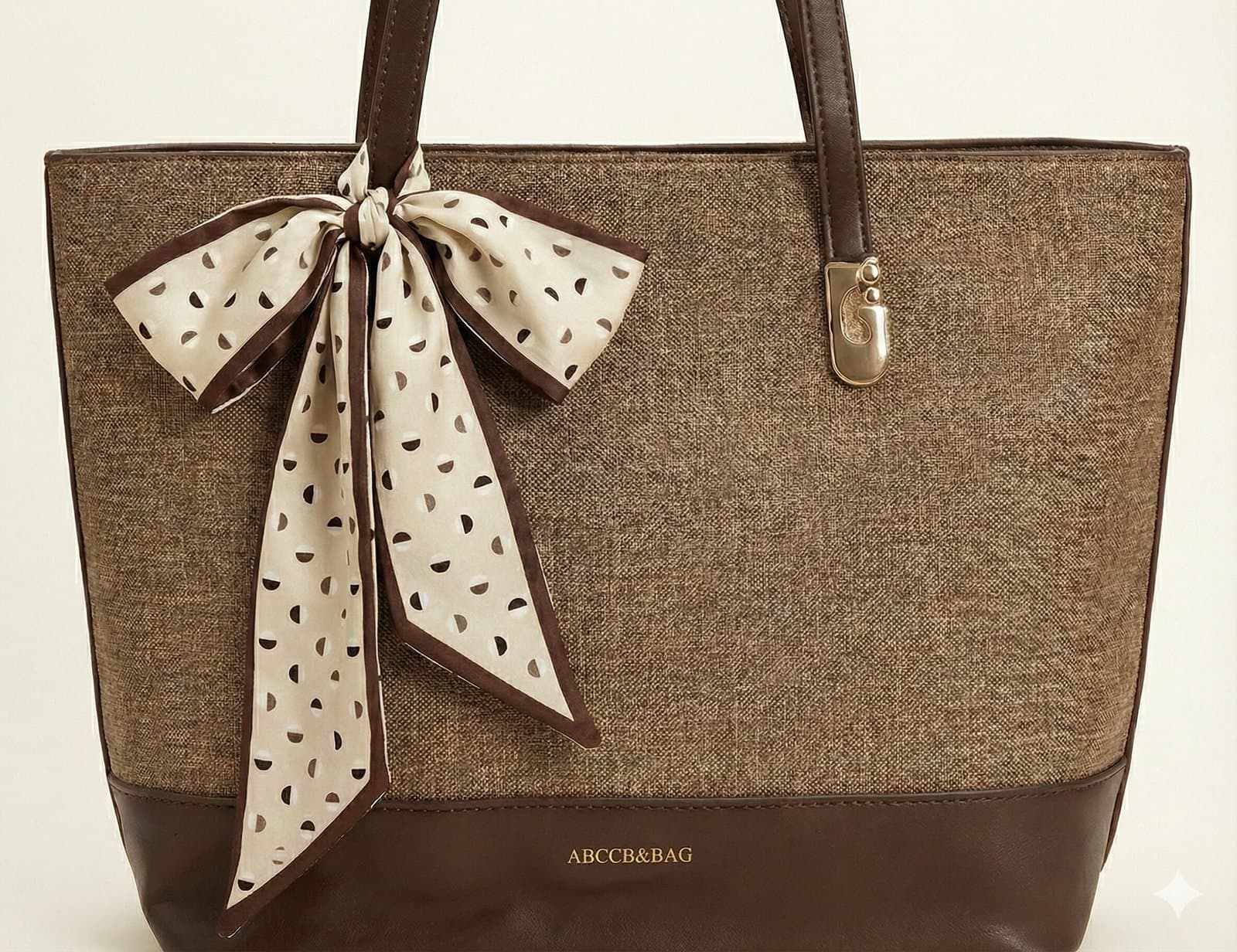 The Scarf-Accented Woven Tote – Coffee Brown — image 2