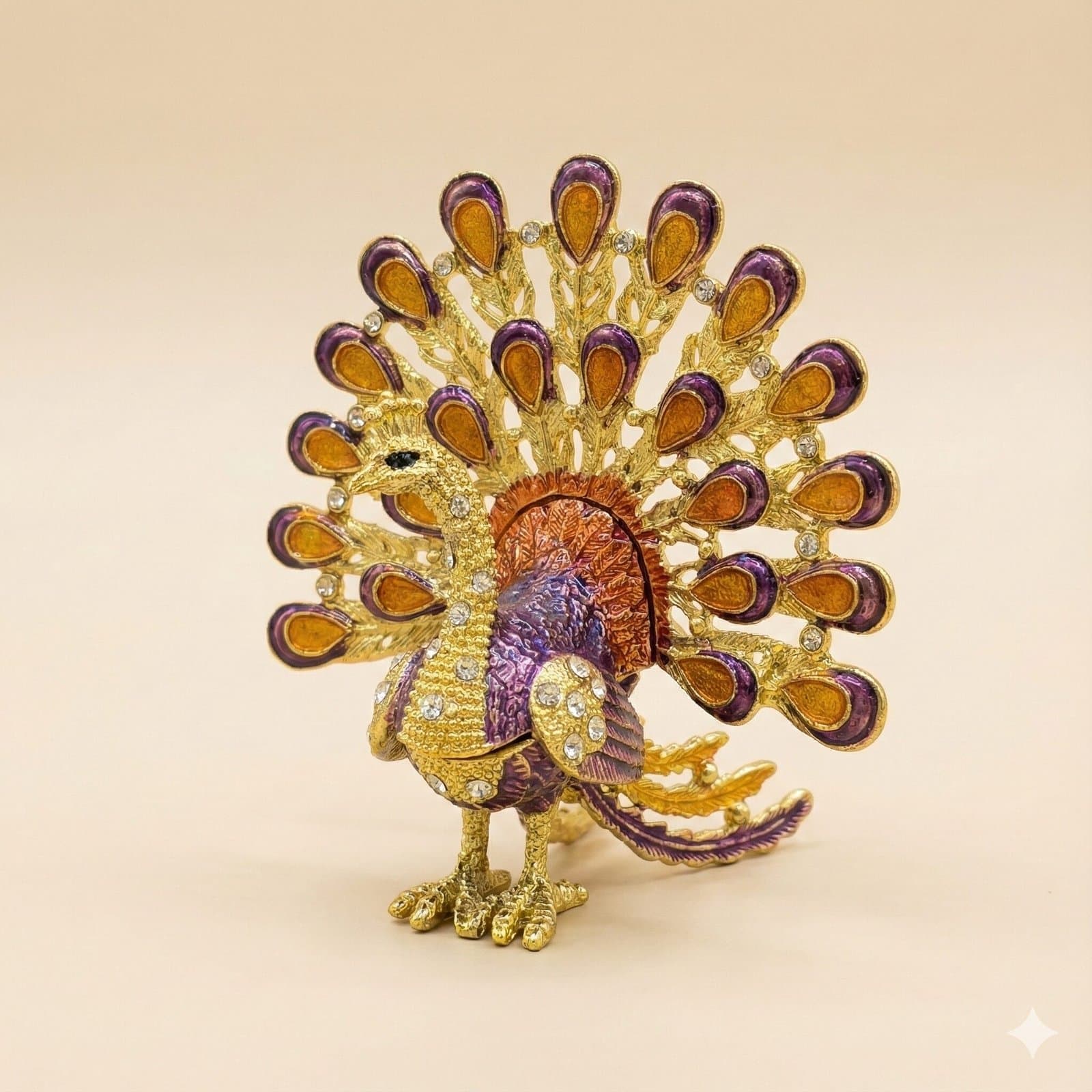 Hand-Painted Peacock Souvenir – Rhinestone Crystal Trinket Box Home Decor — image 2