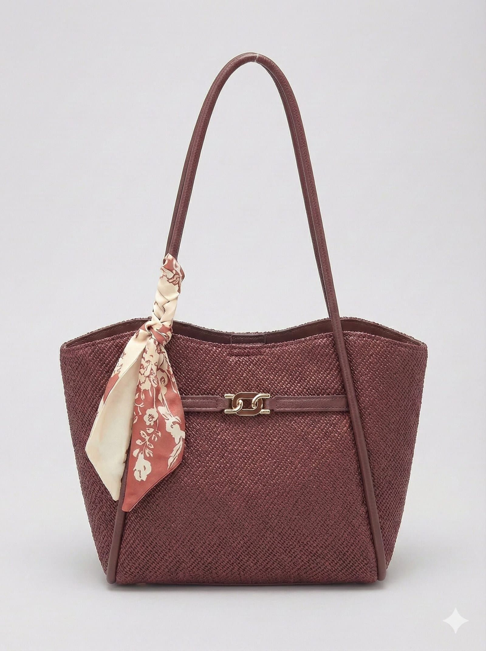 Midnight Woven Texture Tote with Leopard Scarf Accent Merlot — image 1