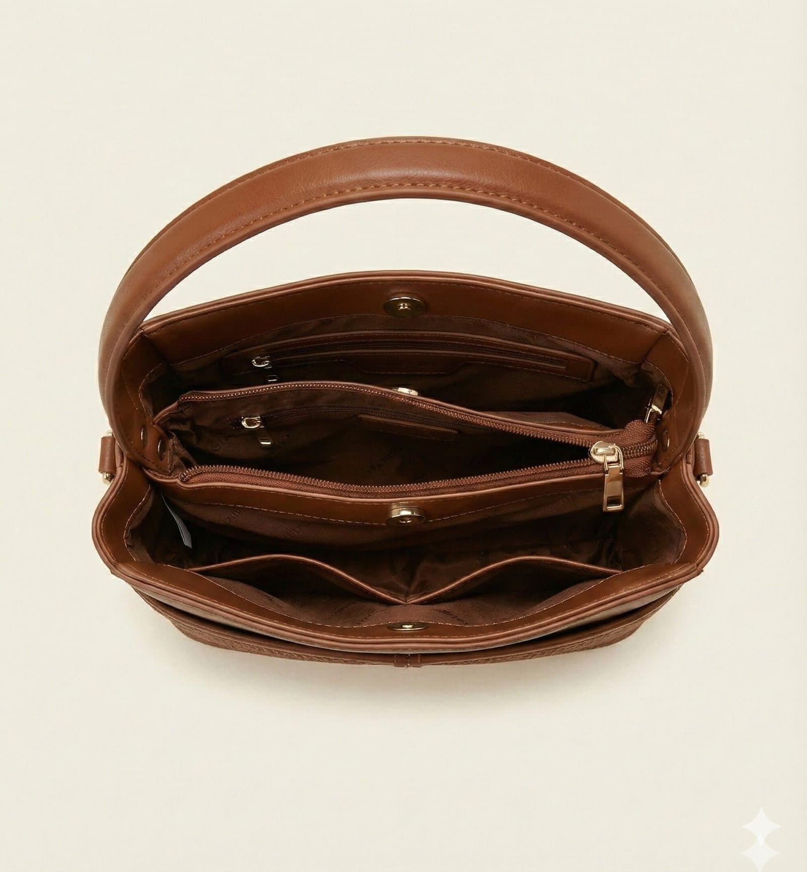 The Two-Tone Textured Satchel – Cognac Brown — image 3