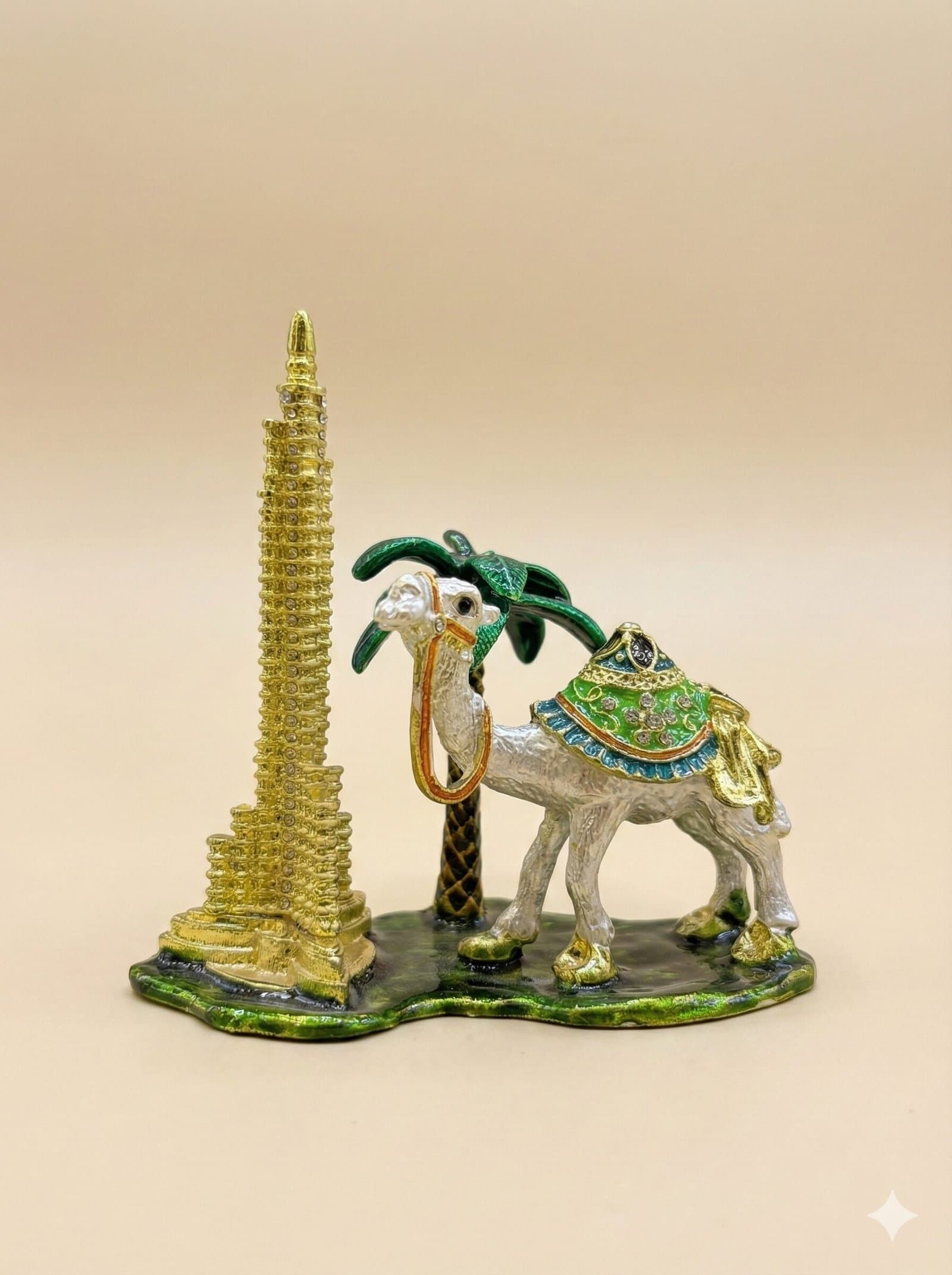 Dubai Heritage Edition: Gold-Tone Burj Khalifa & Jeweled Camel Souvenir Figurine with Crystal Accents — image 2