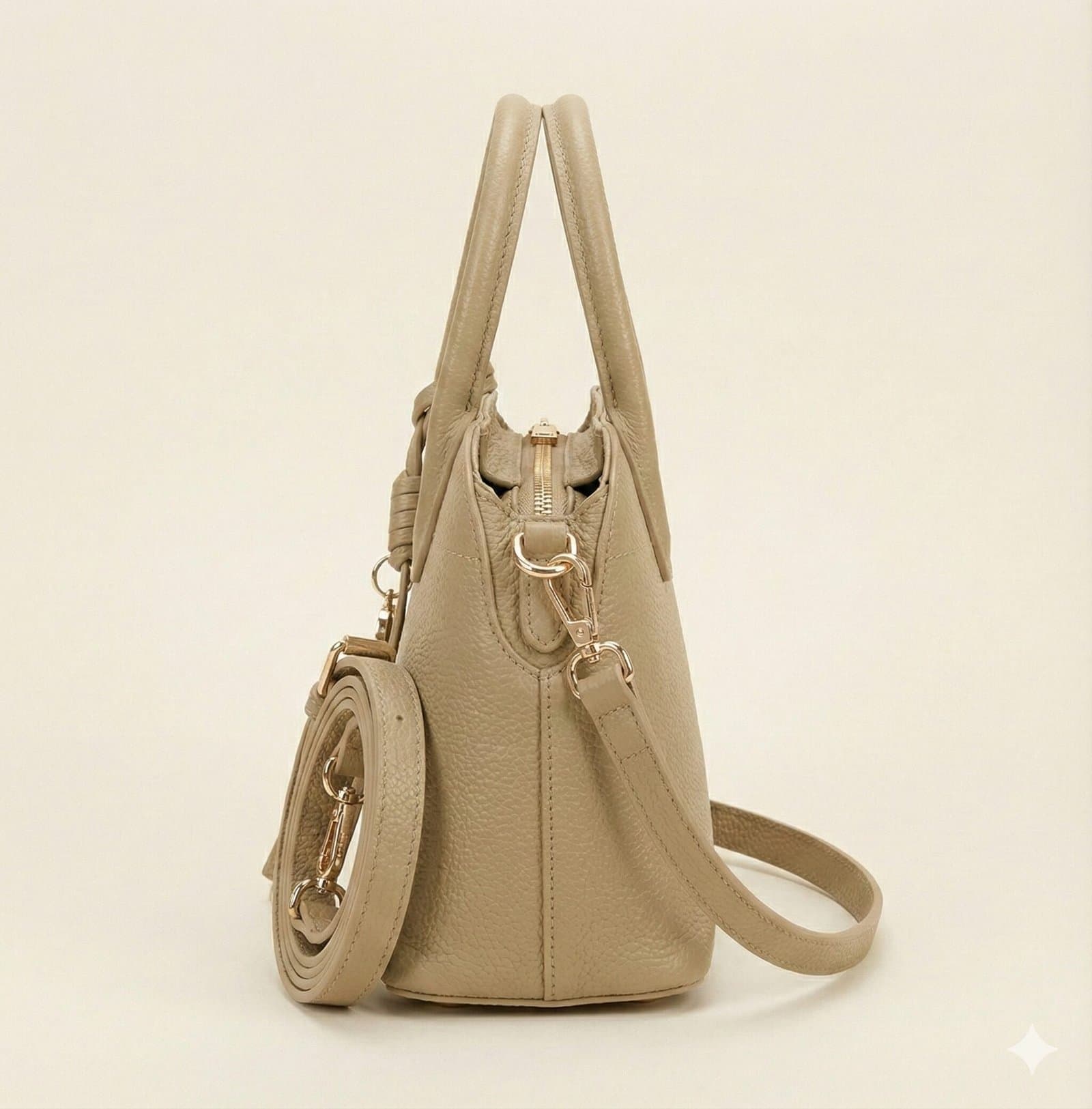 The Pebbled Dome Satchel with Charm – Sand Beige — image 2