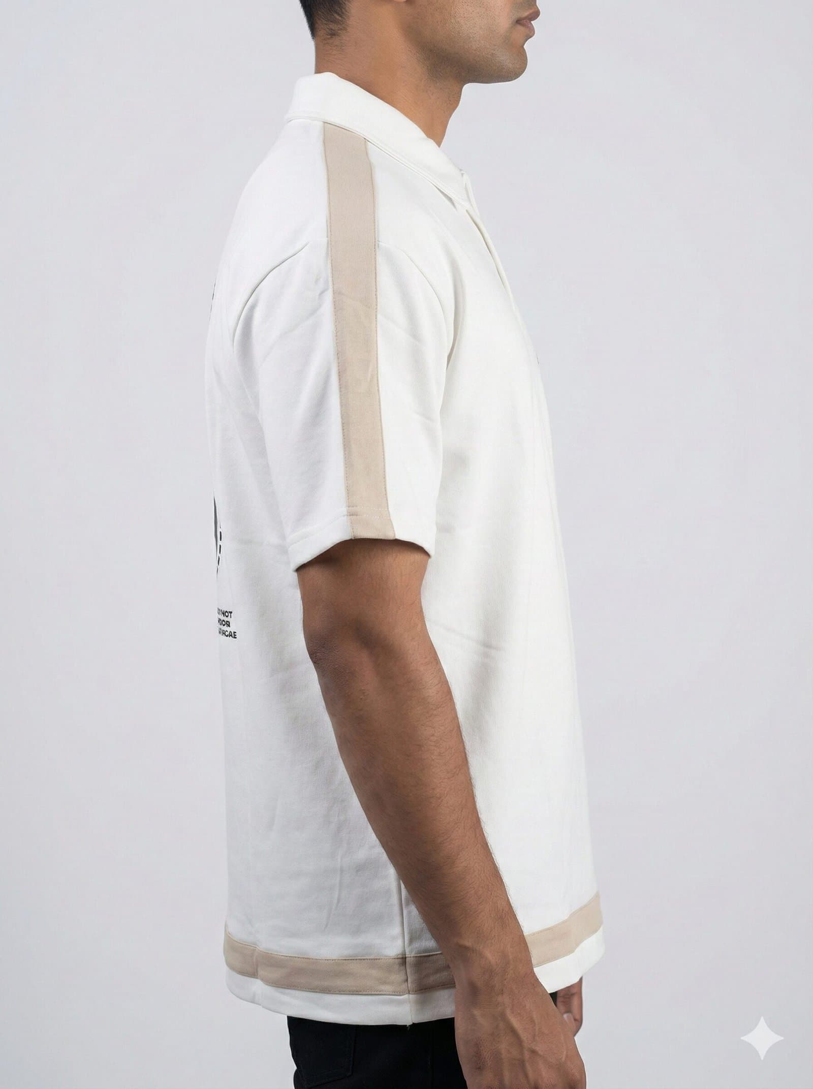 Men's 'Wise 9' Graphic Polo T-Shirt - White & Beige Edition — image 3