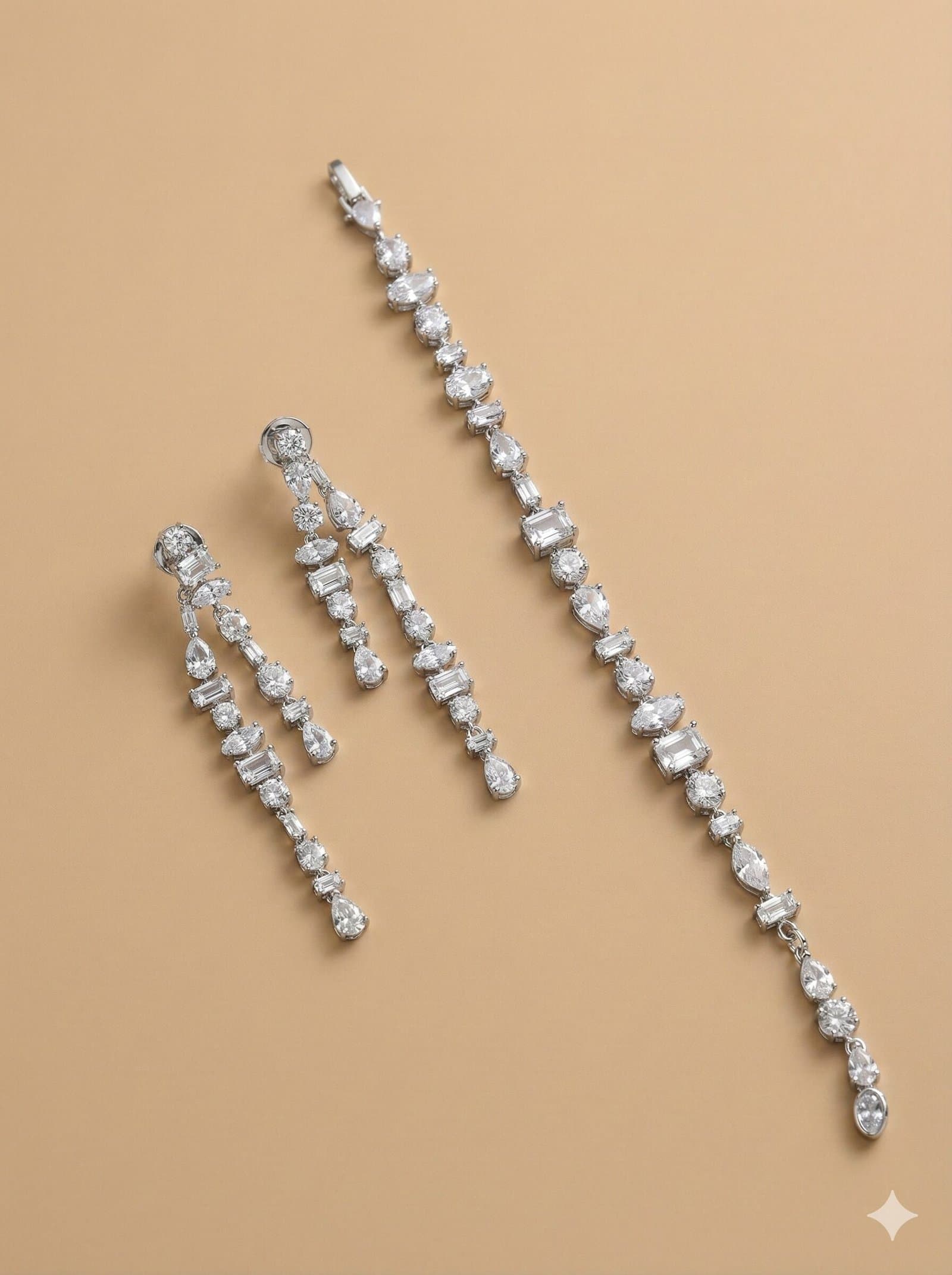 Silver-Tone Mixed-Cut Crystal Jewelry Set – Necklace, Bracelet & Double-Drop Earrings — image 3