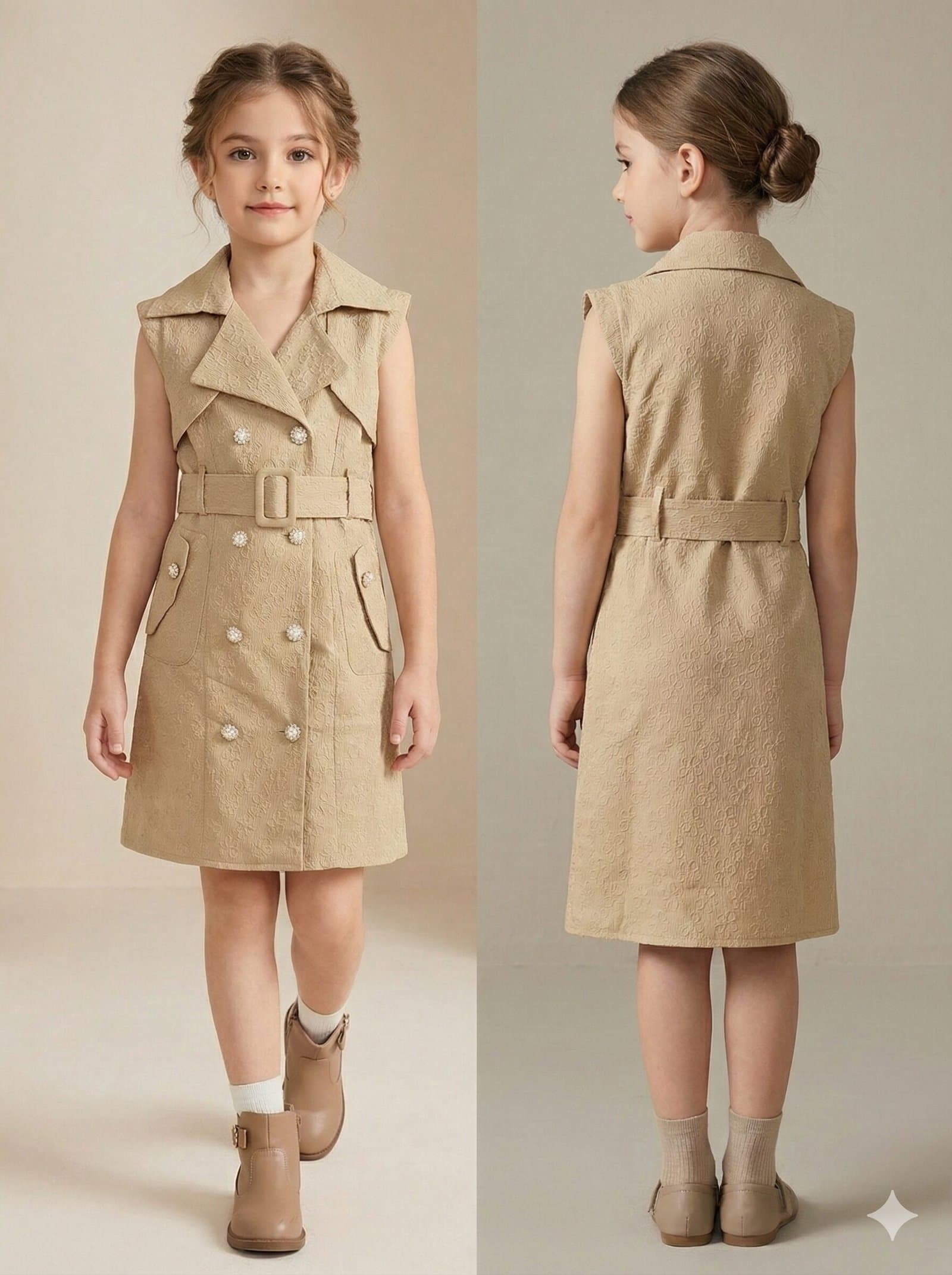 Classic Heritage Sleeveless Trench Dress– Beige Jacquard — image 2