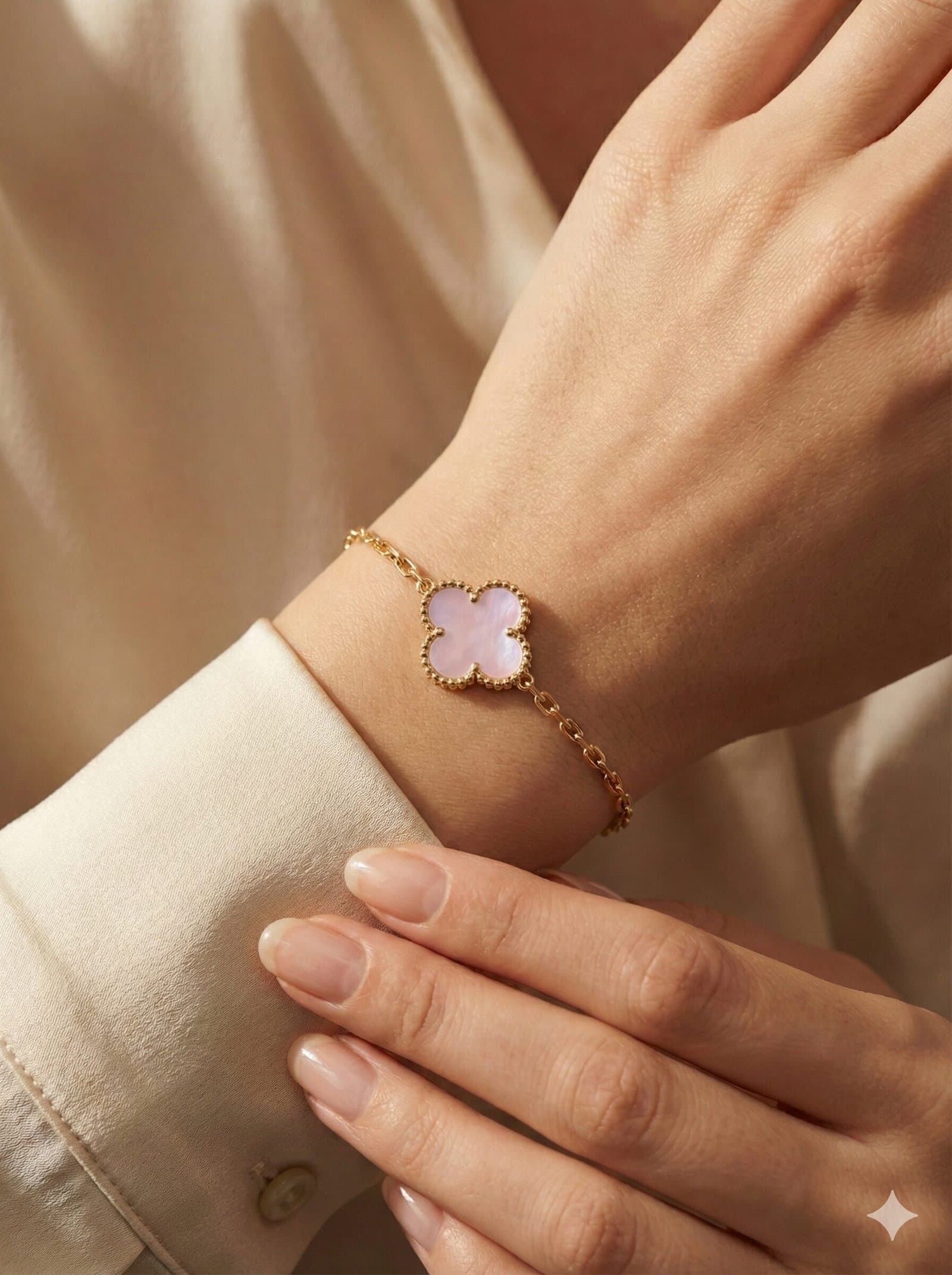 Luxury Pink Mother of Pearl Clover Bracelet – Gold Tone — image 2