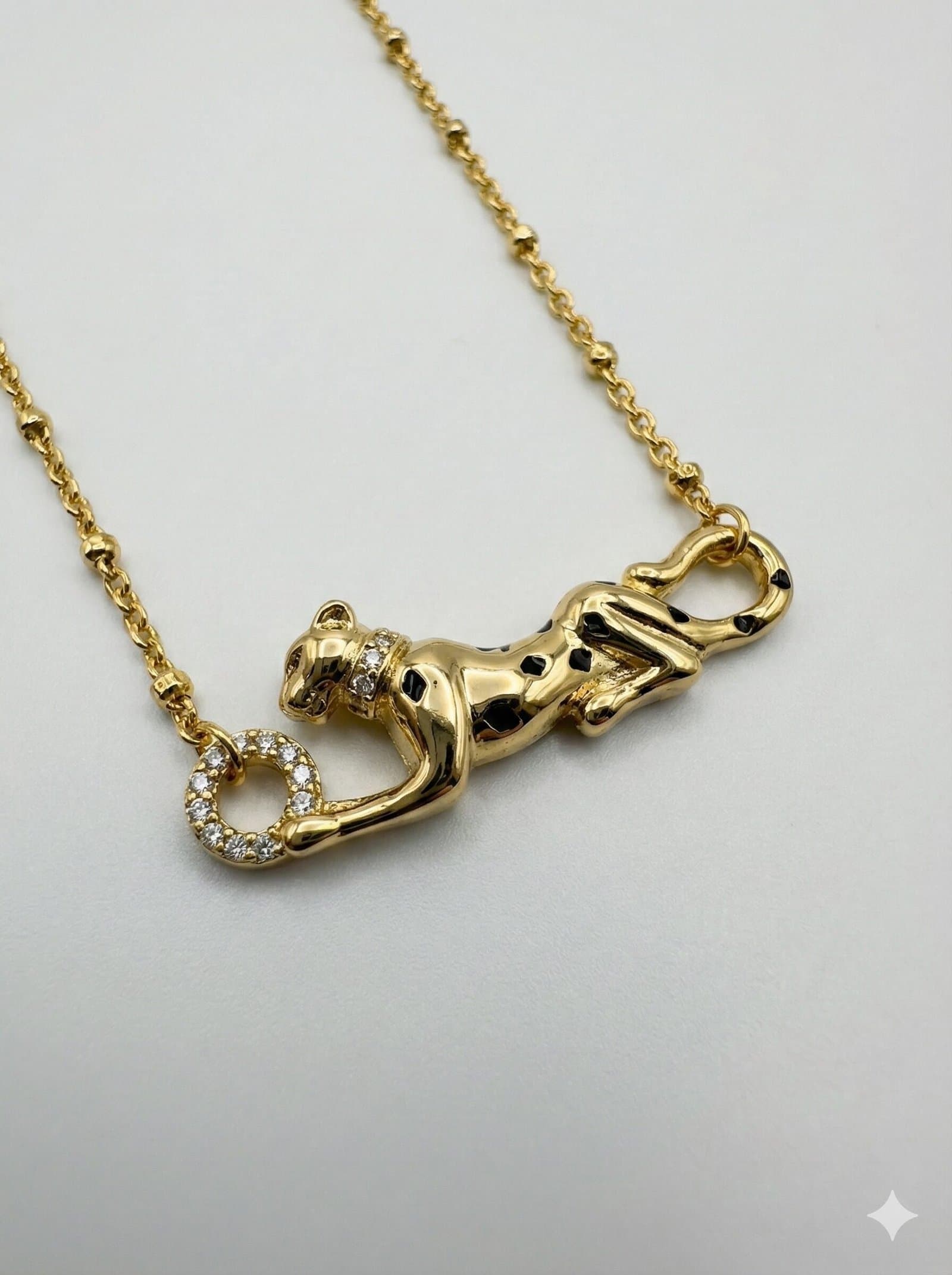 Gold-Tone Sculpted Panther Pendant Necklace with Crystal Accents and Beaded Chain — image 4
