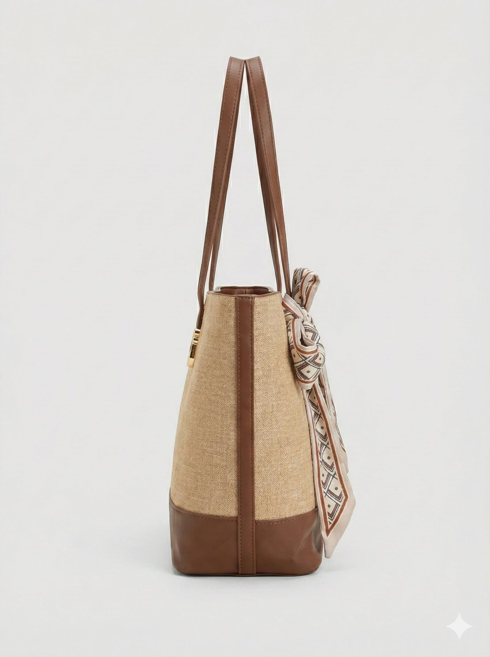 The Scarf-Accented Woven Tote – Natural & Chestnut — image 3
