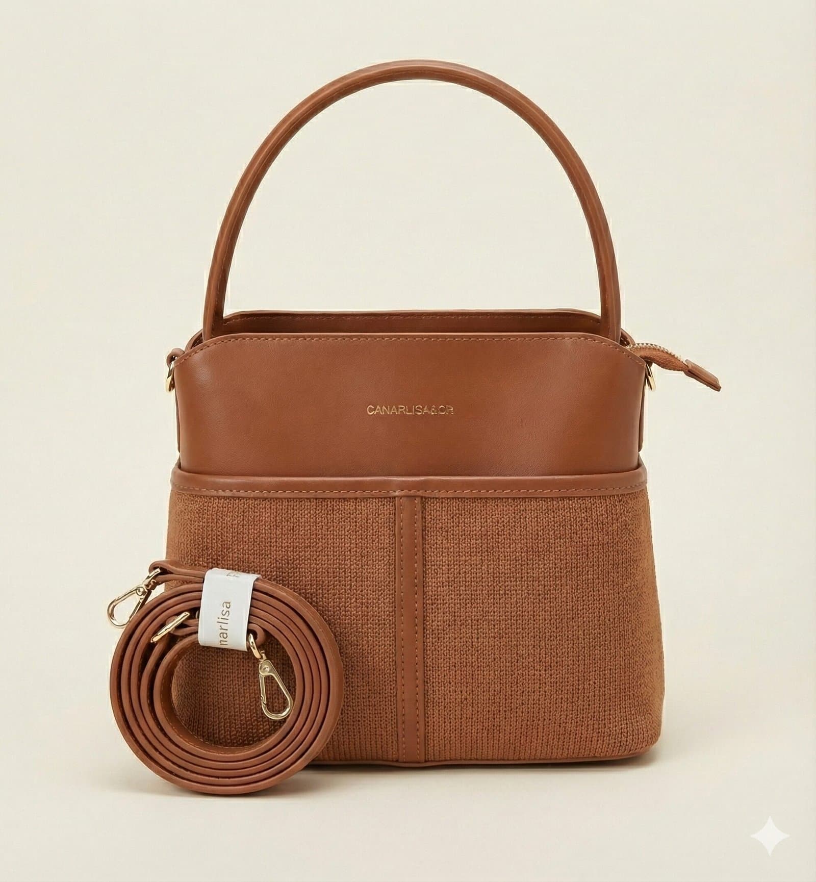 The Two-Tone Textured Satchel – Cognac Brown — image 1