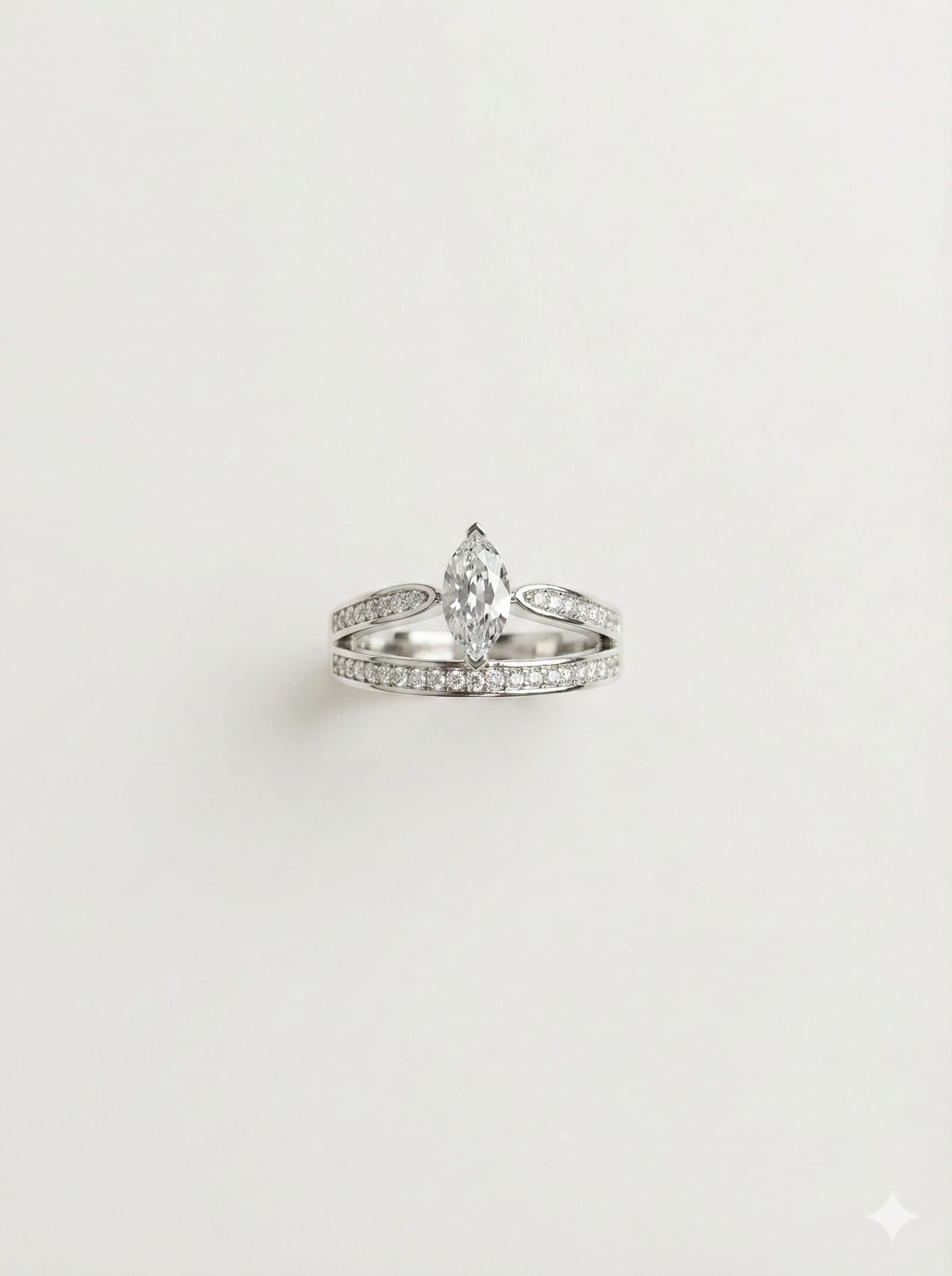 Silver-Tone Marquise Cut Split Shank Ring with Pavé Accents — image 2