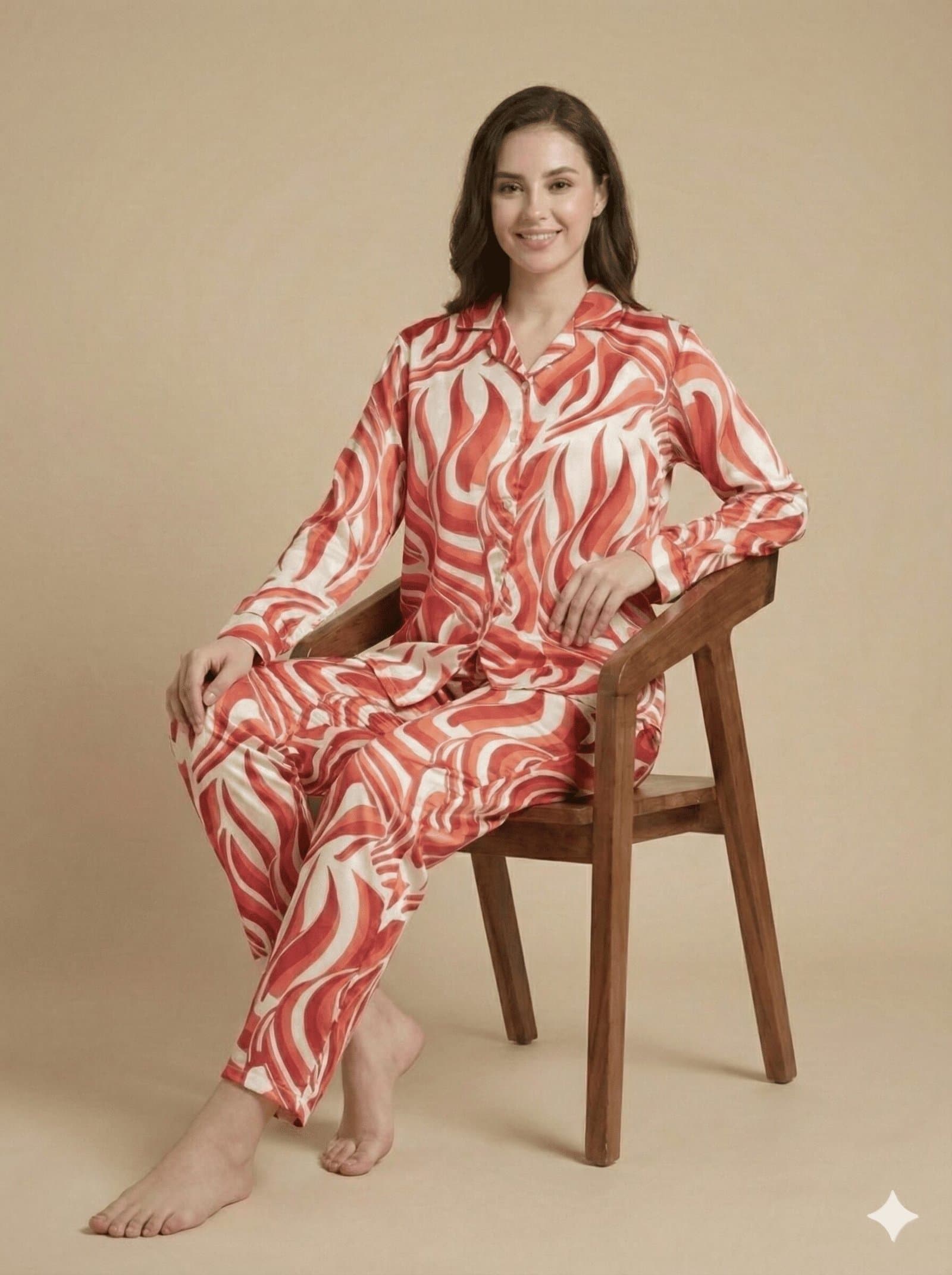 Crimson Ripple Satin Long Pajama Set — image 2
