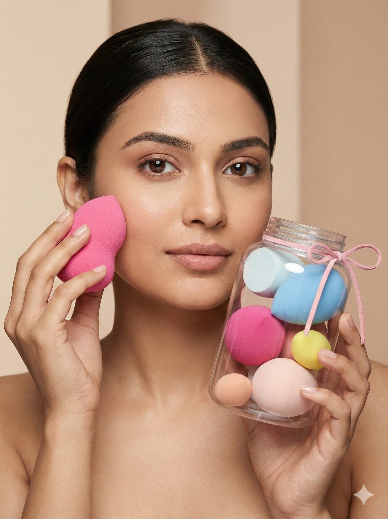 6-Piece Multi-Shape Makeup Sponge Jar Set — image 2