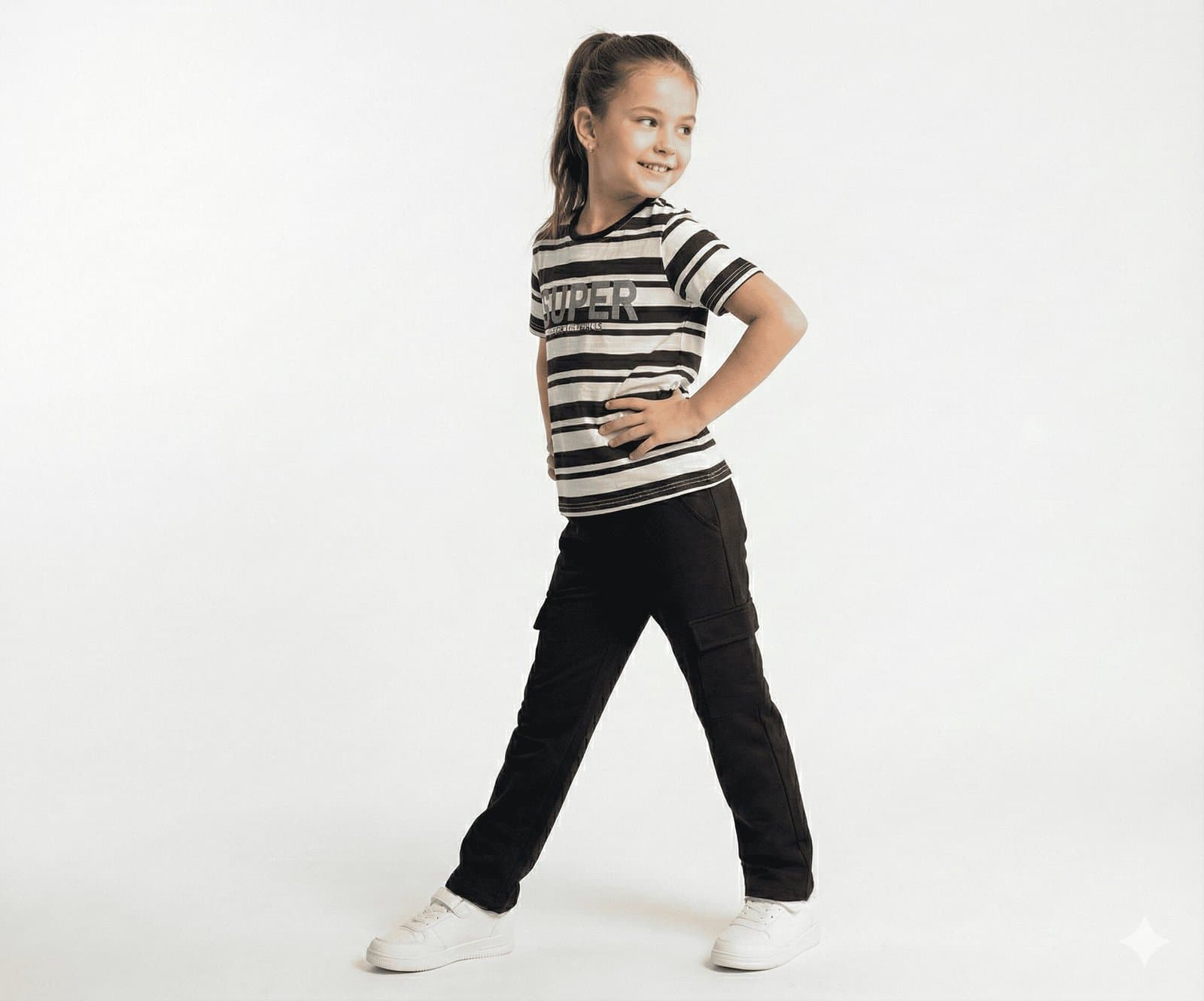 Urban Black & White Striped Tee & Cargo Pant Duo — image 2