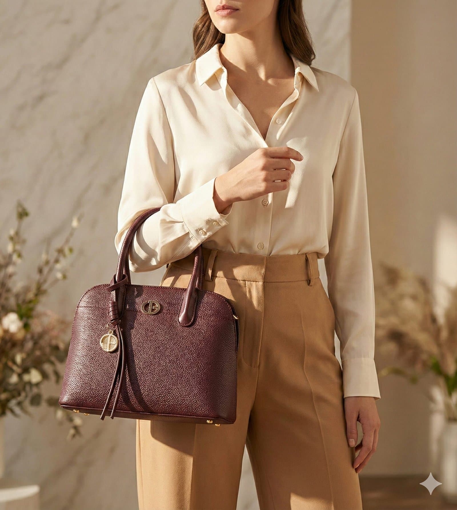 The Pebbled Dome Satchel with Charm – Deep Burgundy — image 2