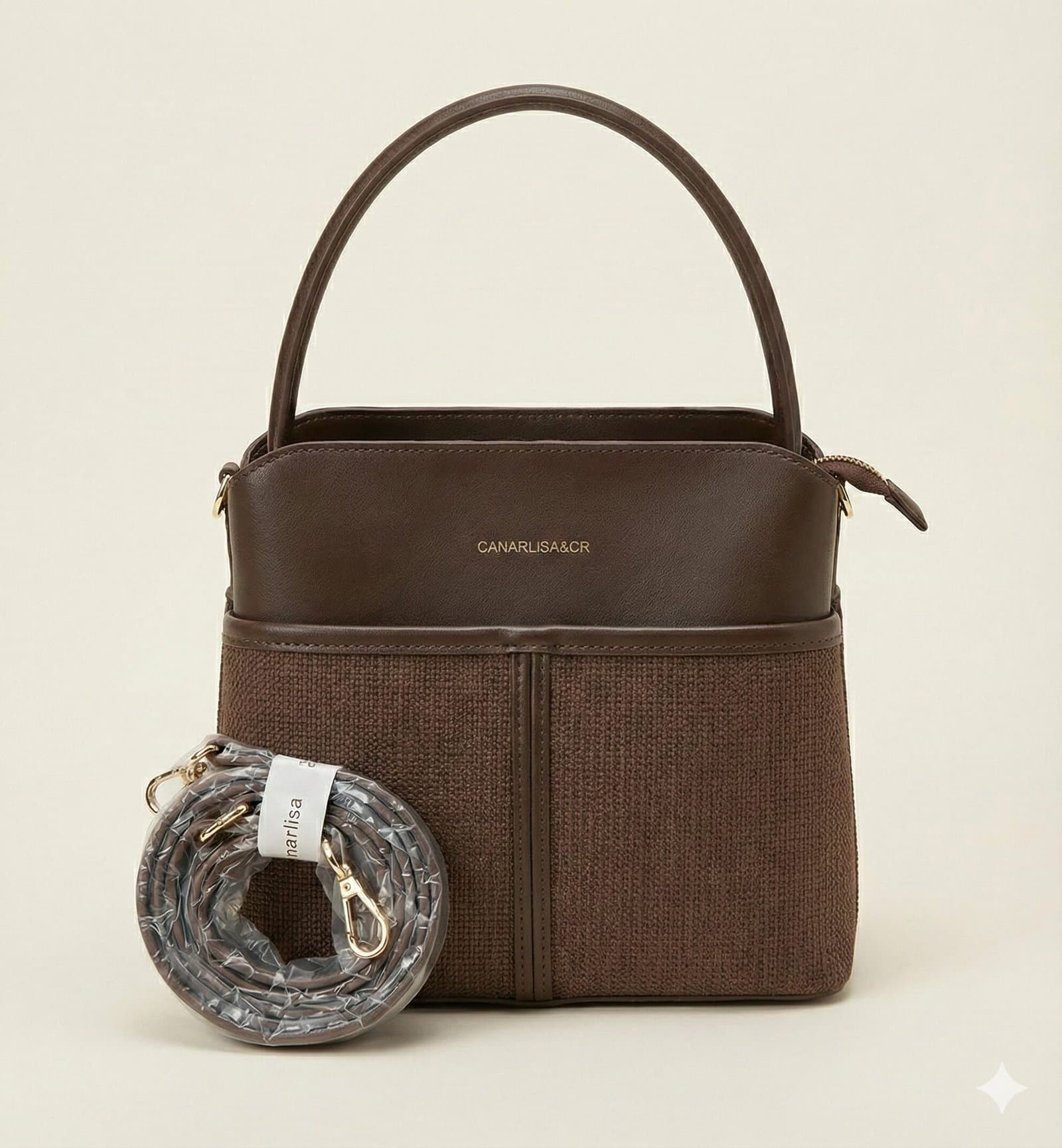 The Two-Tone Textured Satchel – Espresso Brown — image 1