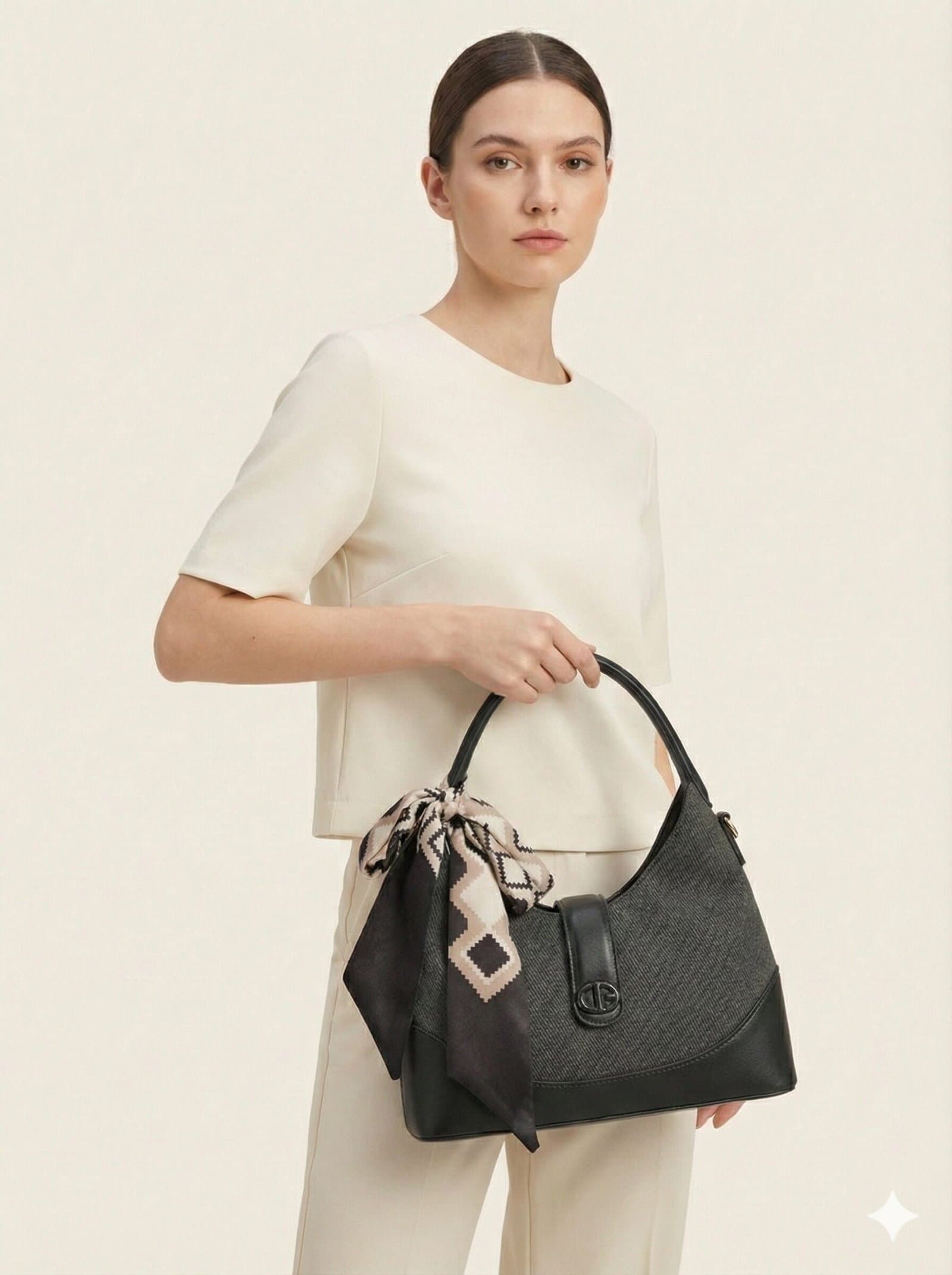 The Scarf-Accented Textured Hobo – Charcoal & Black — image 2