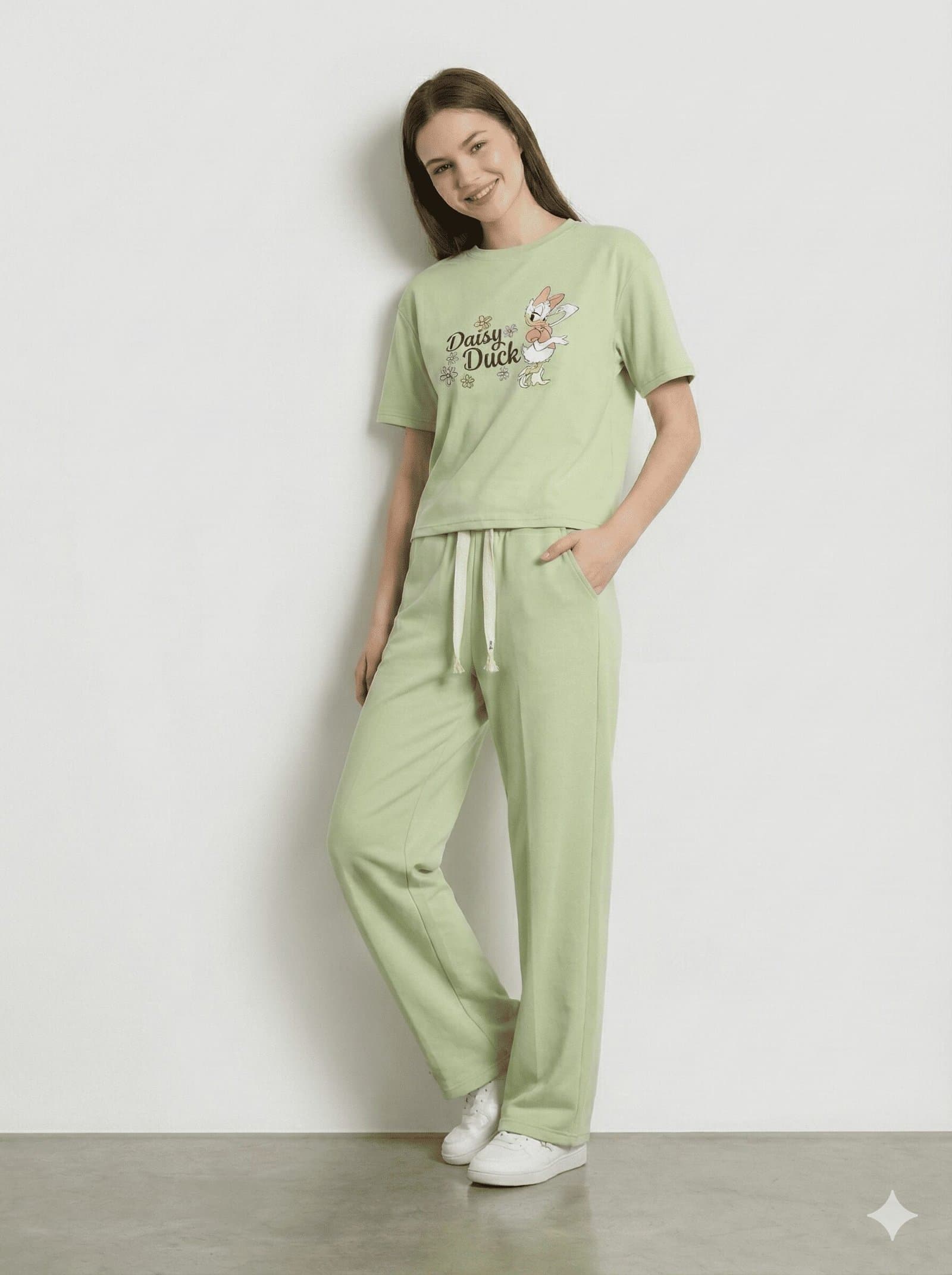 Women's Relaxed Fit "Daisy" Tee & Trouser Duo Green — image 3