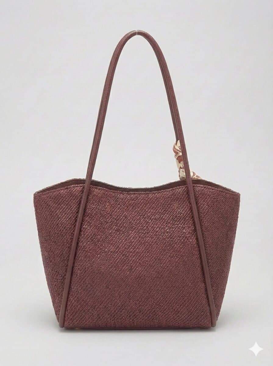 Midnight Woven Texture Tote with Leopard Scarf Accent Merlot — image 3