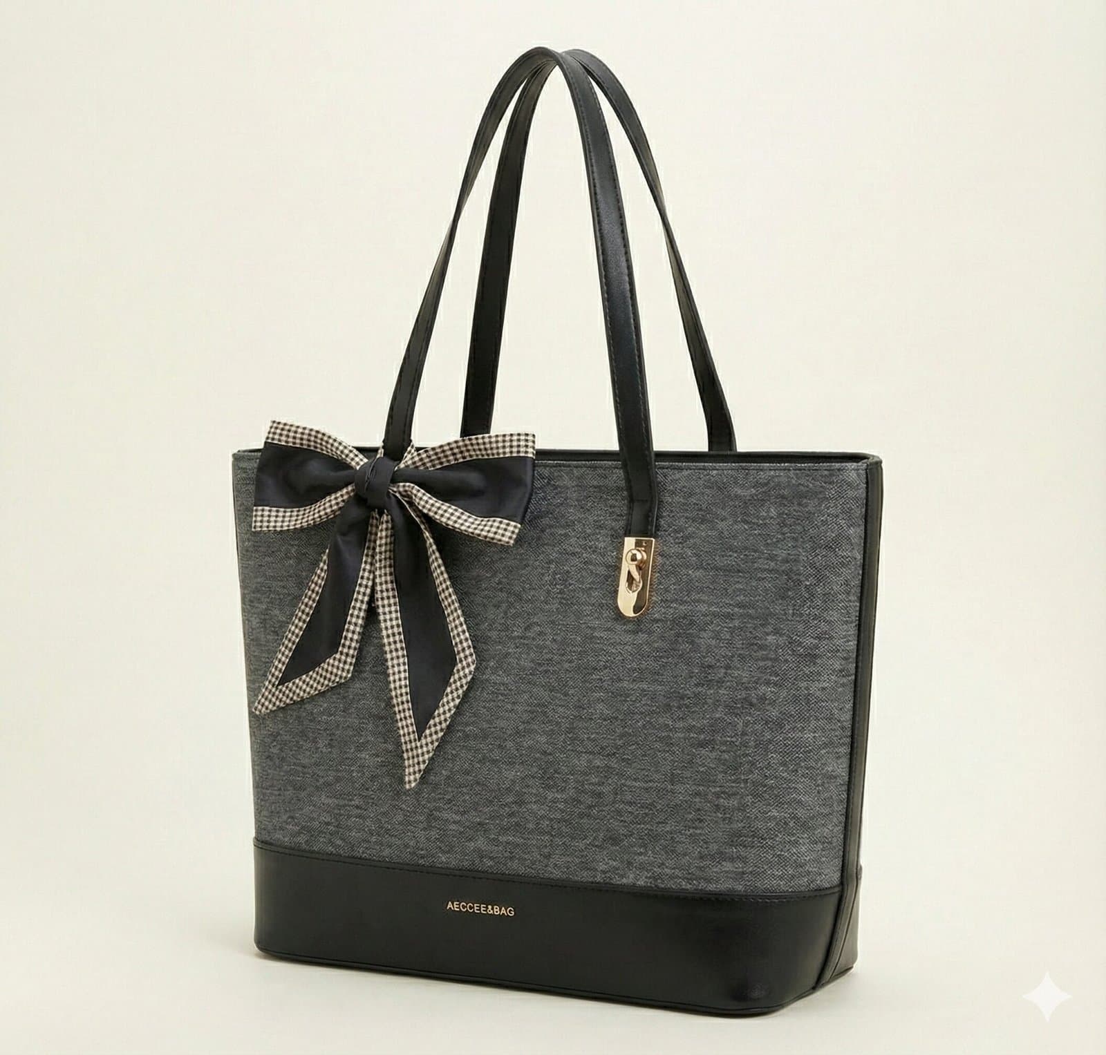 The Scarf-Accented Woven Tote – Charcoal & Black — image 3