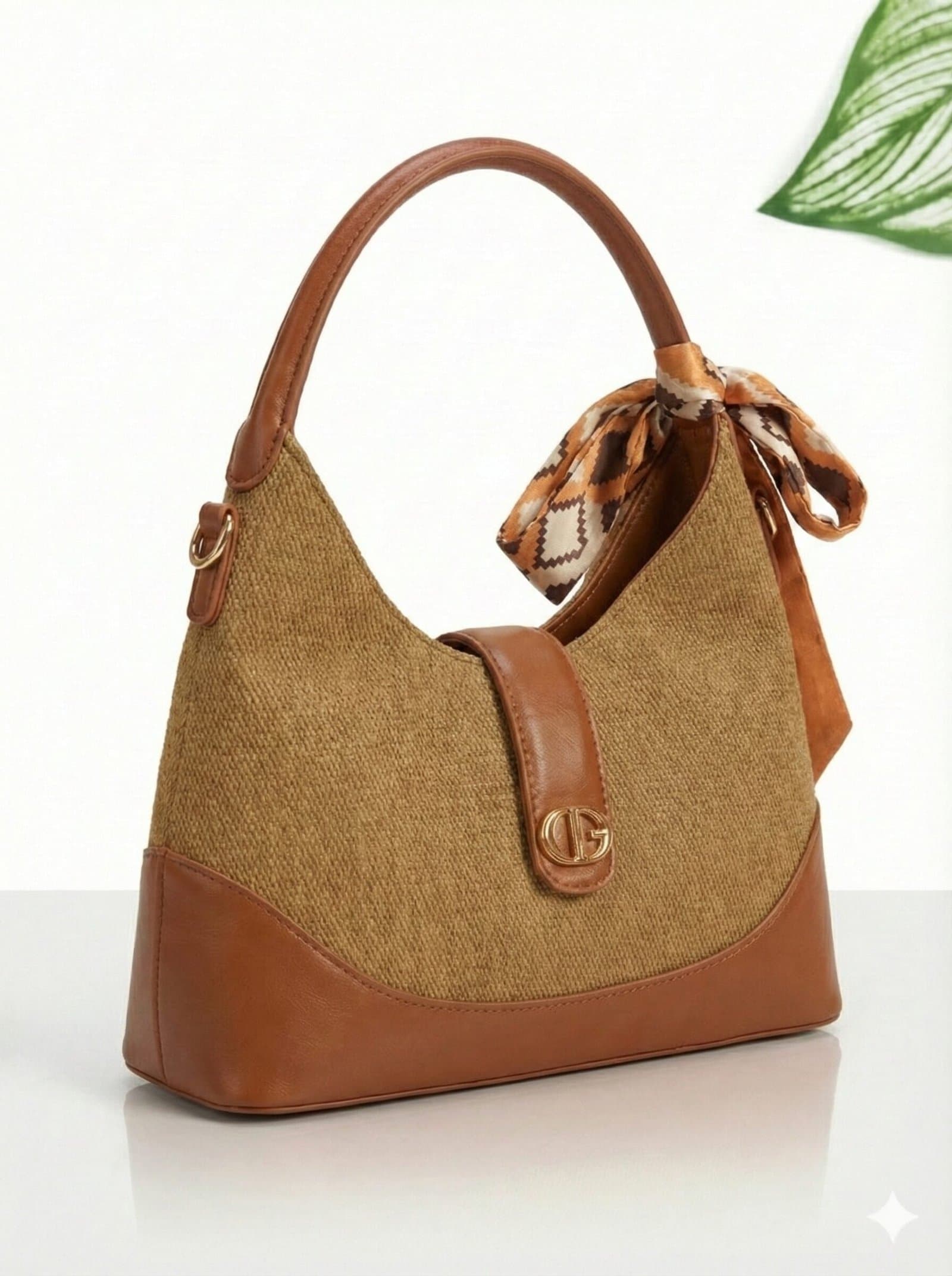 The Scarf-Accented Textured Hobo – Wheat & Cognac — image 2