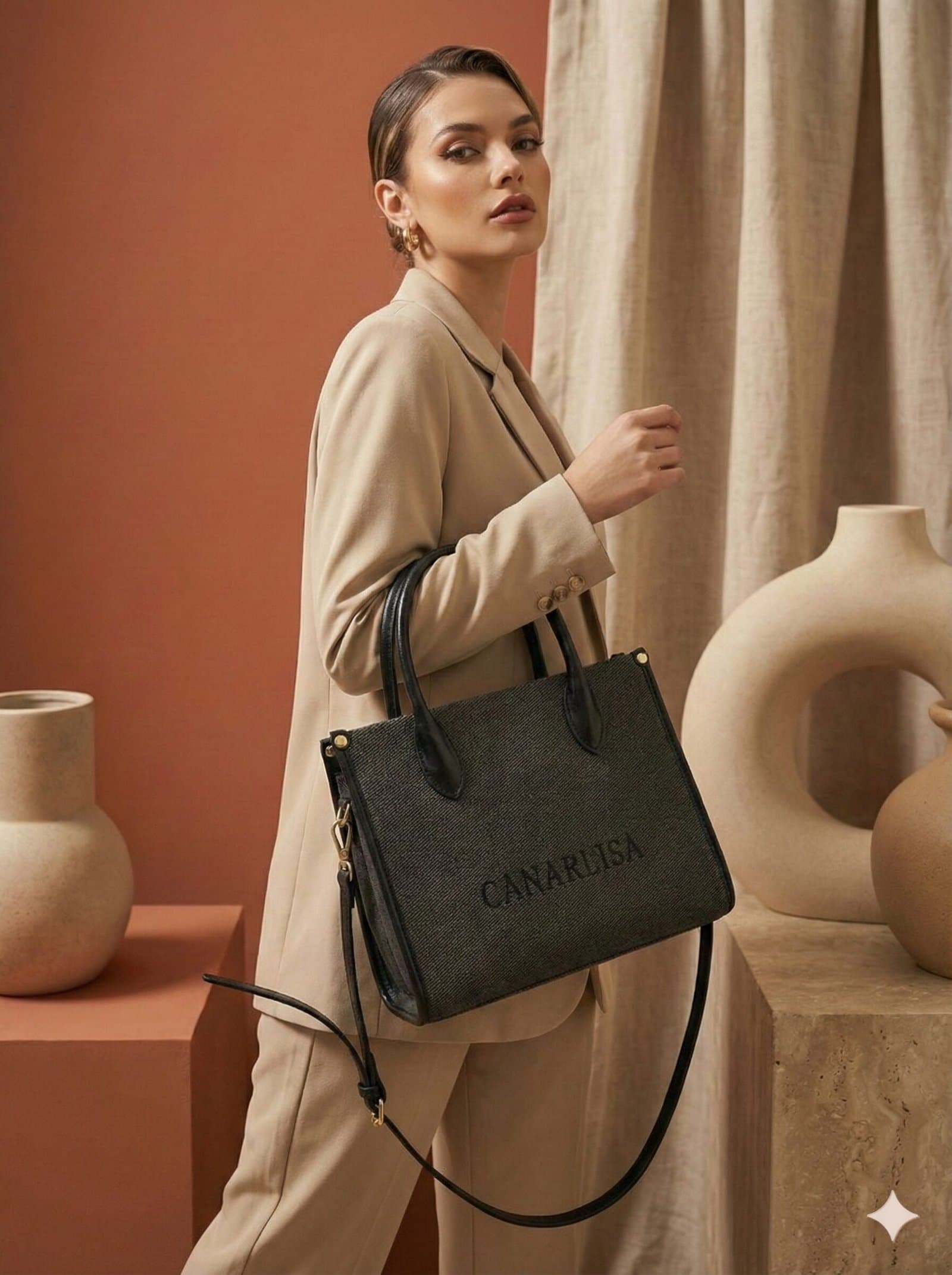 Canarlisa Signature Structured Canvas Tote Bag – Charcoal Black — image 1