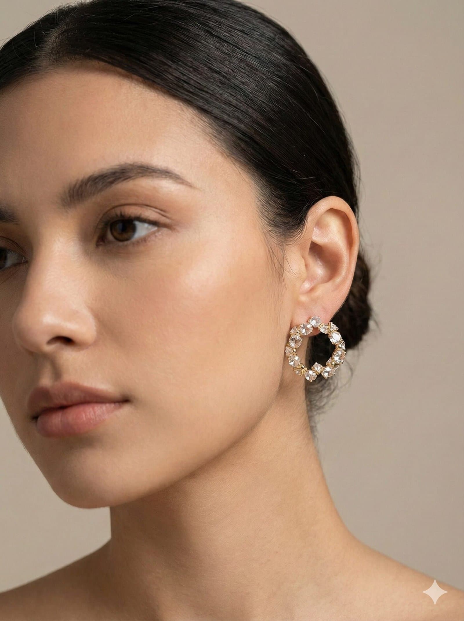Gold-Tone Clear Stone Cluster Open Hoop Earrings — image 3