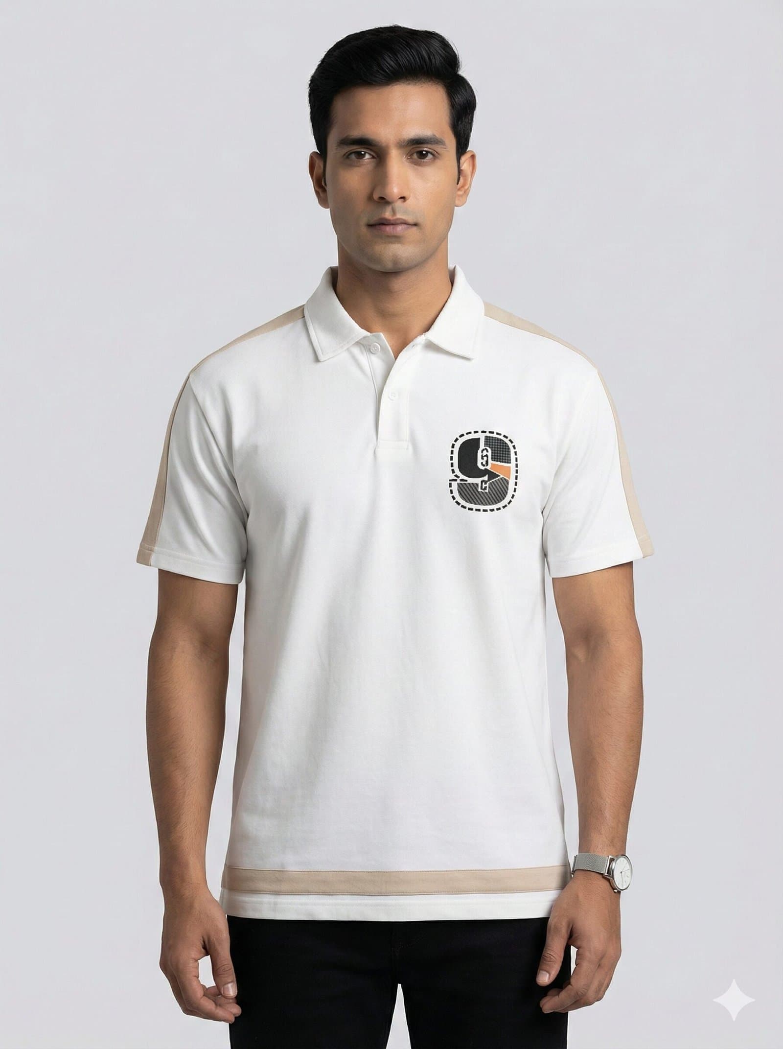 Men's 'Wise 9' Graphic Polo T-Shirt - White & Beige Edition — image 1