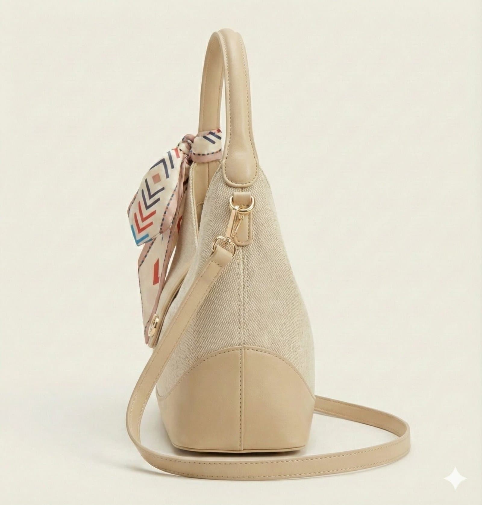 The Scarf-Accented Textured Hobo – Cream & Light Beige — image 4