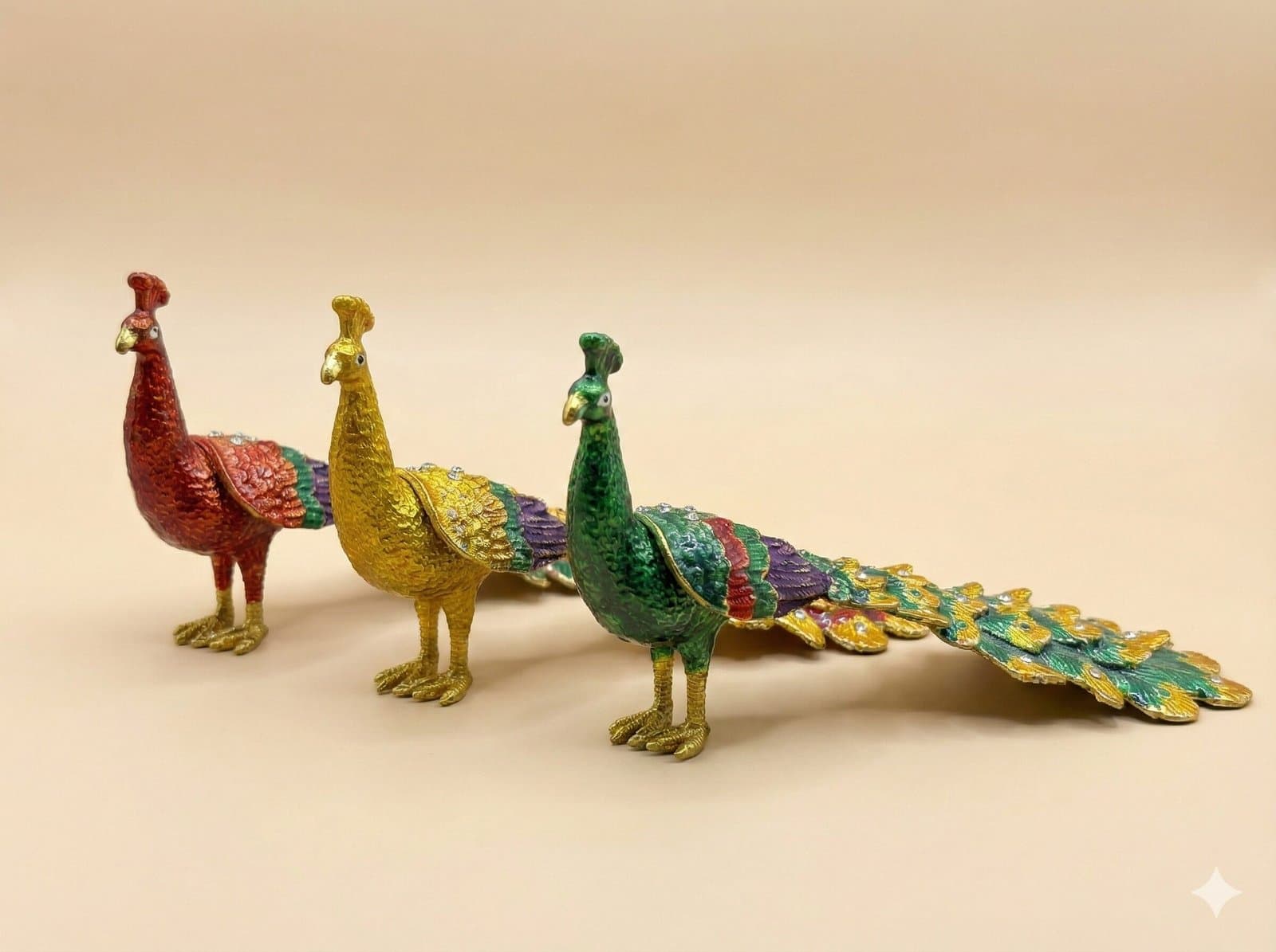 Royal Trio Enameled Peacock Figurines with Crystal Accents (Set of 3) — image 3