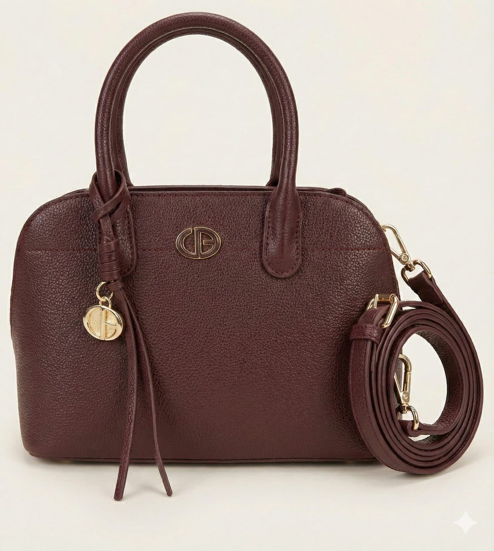 The Pebbled Dome Satchel with Charm – Deep Burgundy — image 1