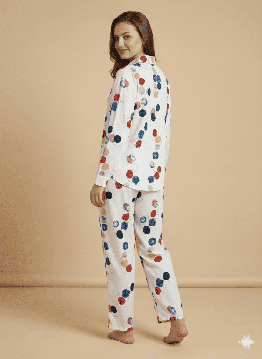 "Modern Polka" Polyester Lounge Set – White & Multi — image 3