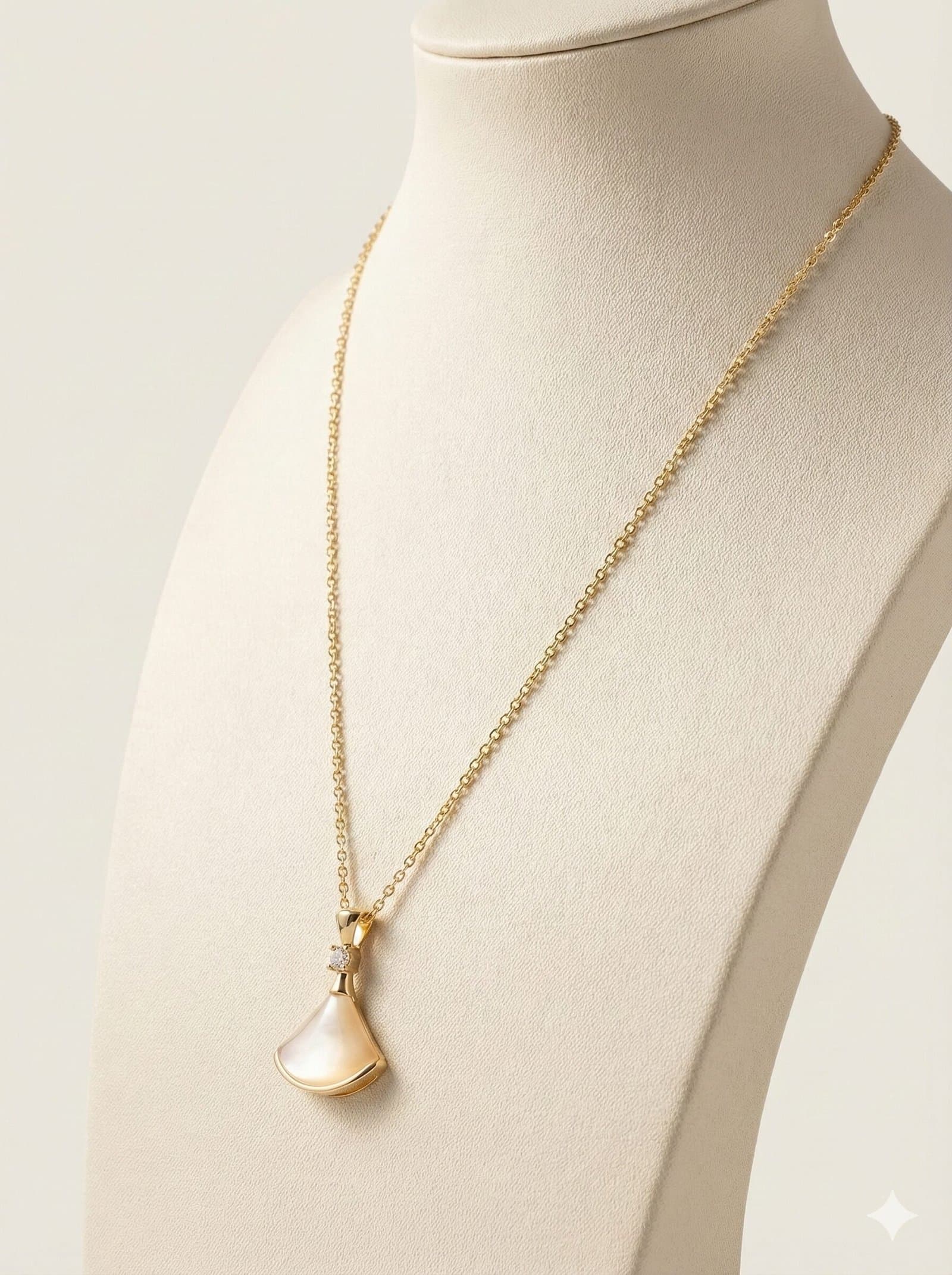 Gold-Tone Fan Motif Necklace and Earring Set with Pearlescent Inlay and Clear Stone Accents — image 3