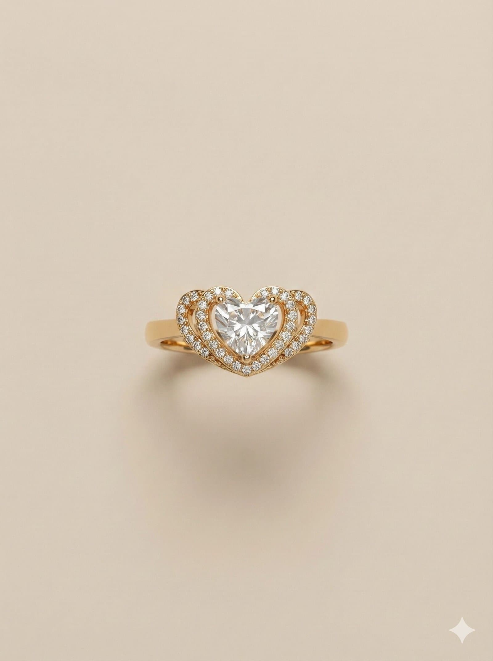 Gold Tone Double Halo Heart Ring with Clear Pave Stones — image 3