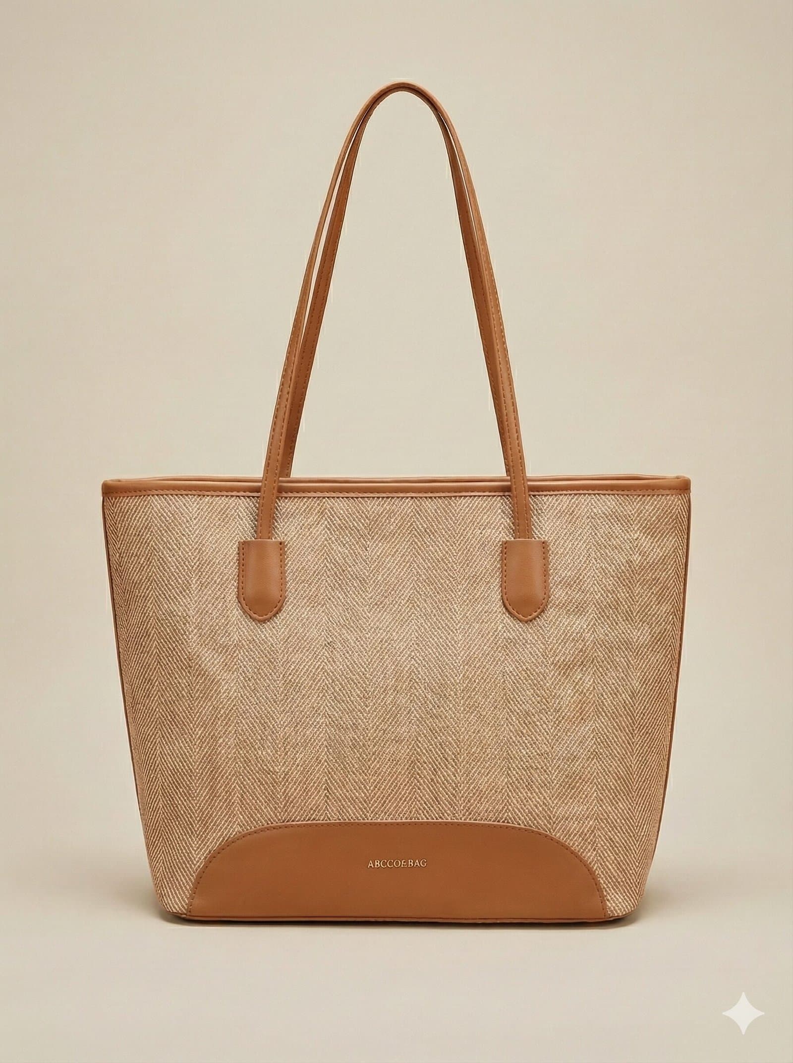 The Siena Herringbone Woven Tote Natural Beige — image 1