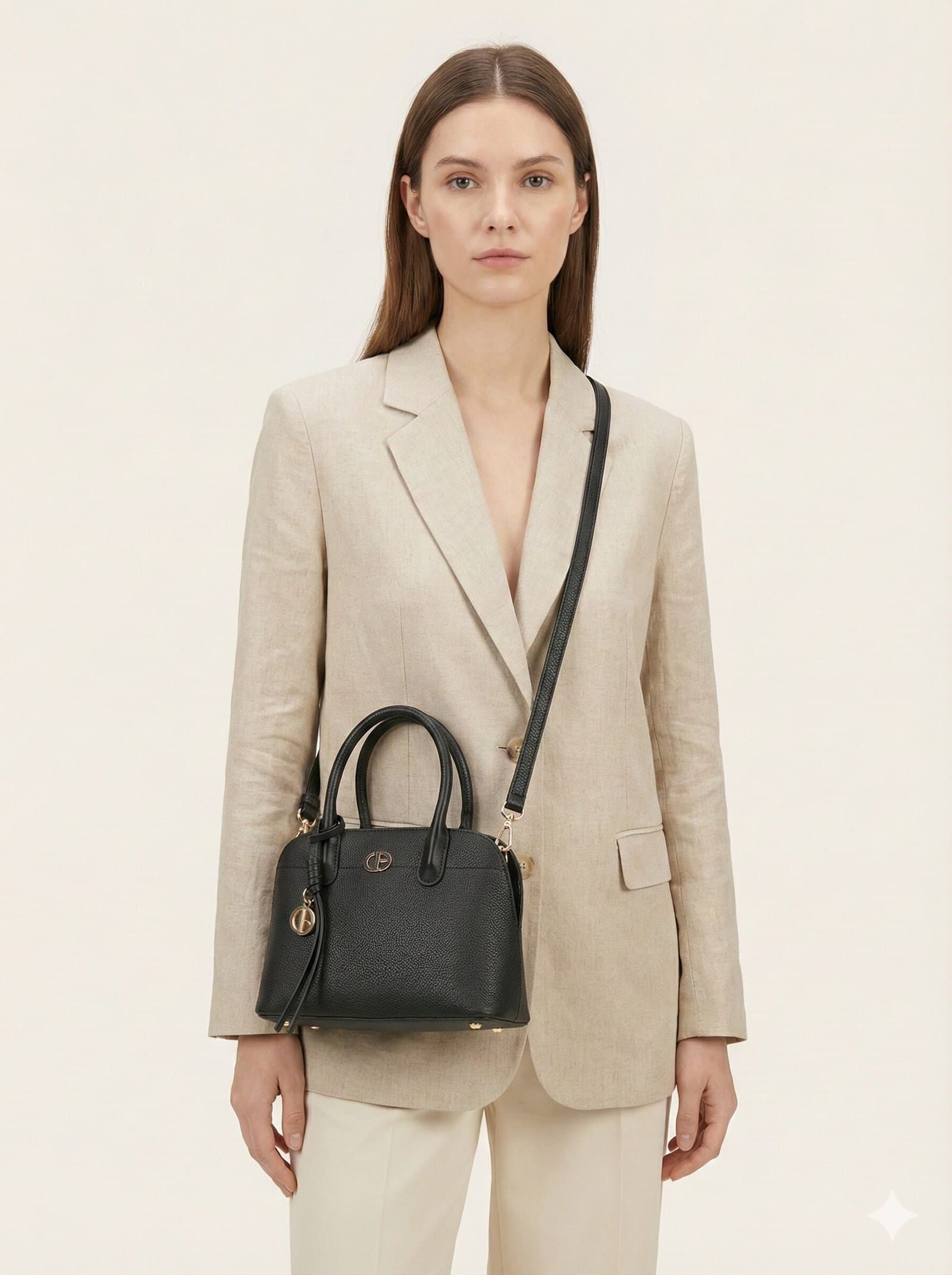 The Pebbled Dome Satchel with Charm – Classic Black — image 3
