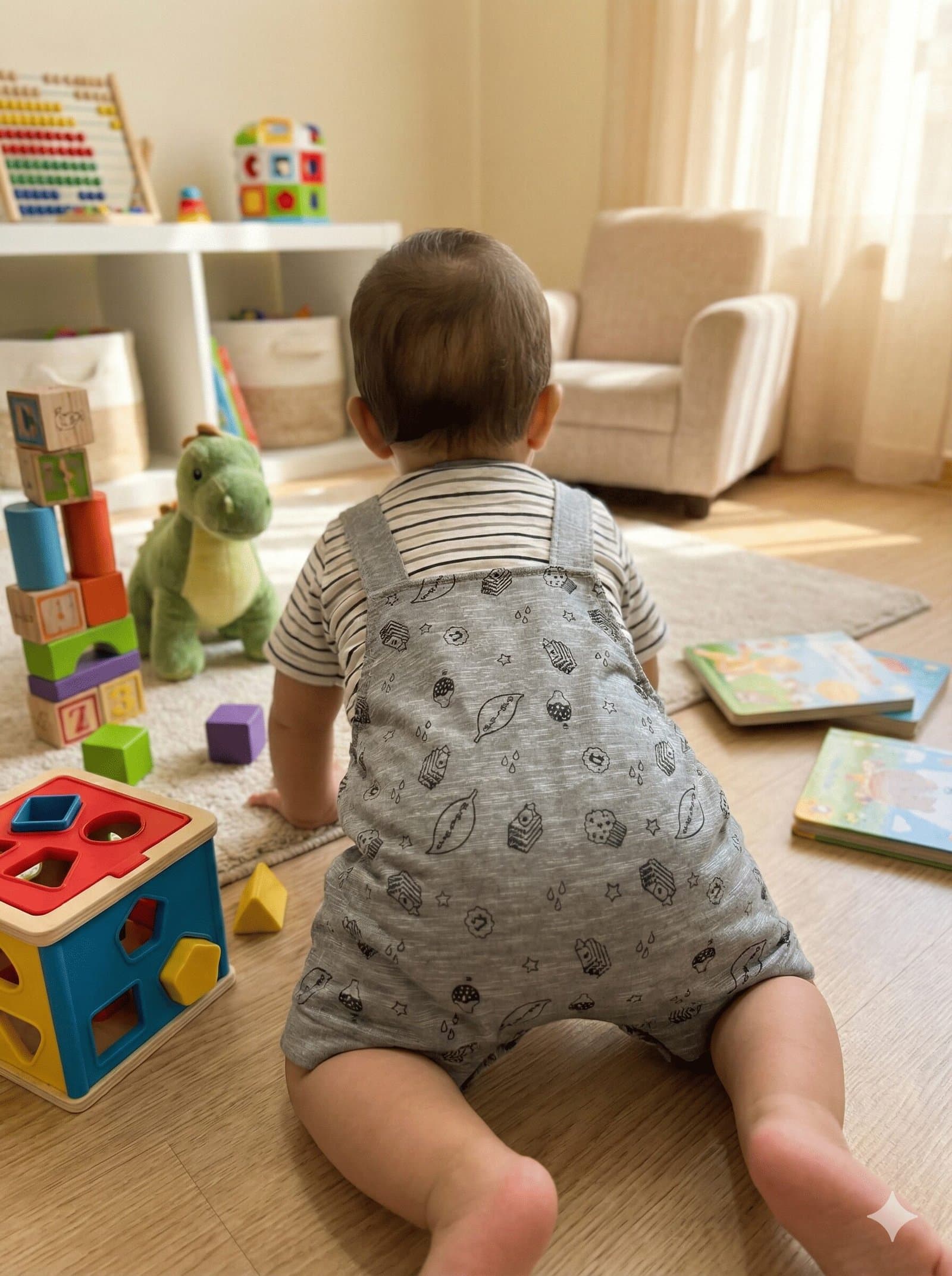 SPICE KIDS BABY Grey Doodle Bear Shortalls & Striped Tee — image 2