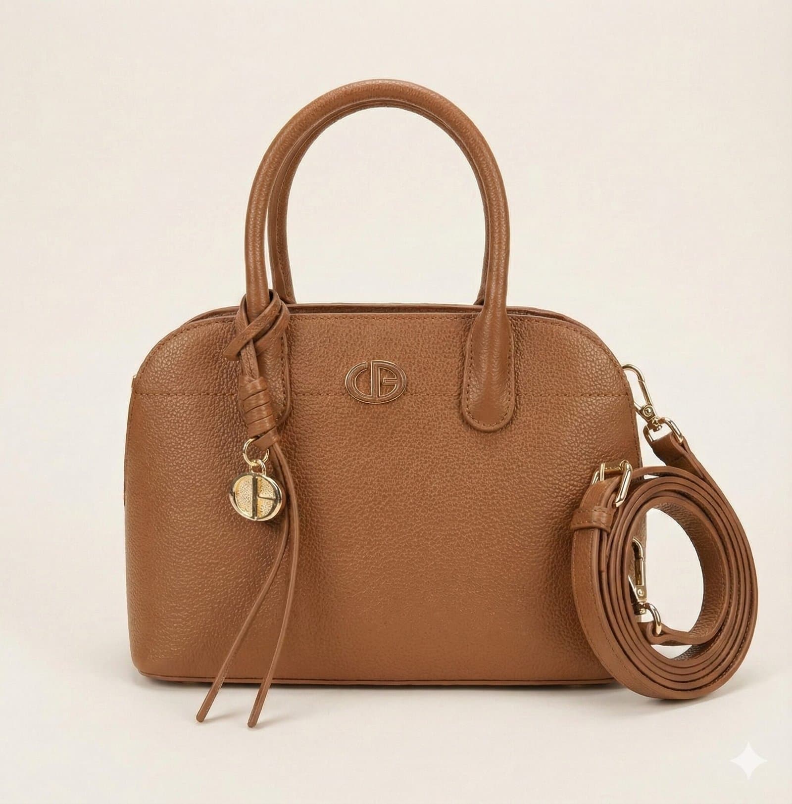 The Pebbled Dome Satchel with Charm – Cognac Tan — image 1