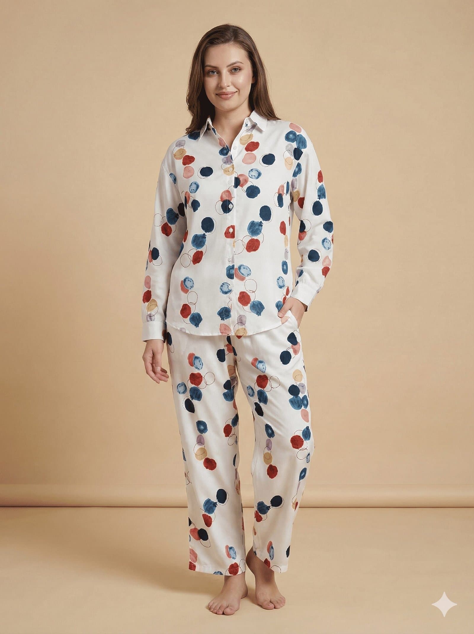 "Modern Polka" Polyester Lounge Set – White & Multi — image 1