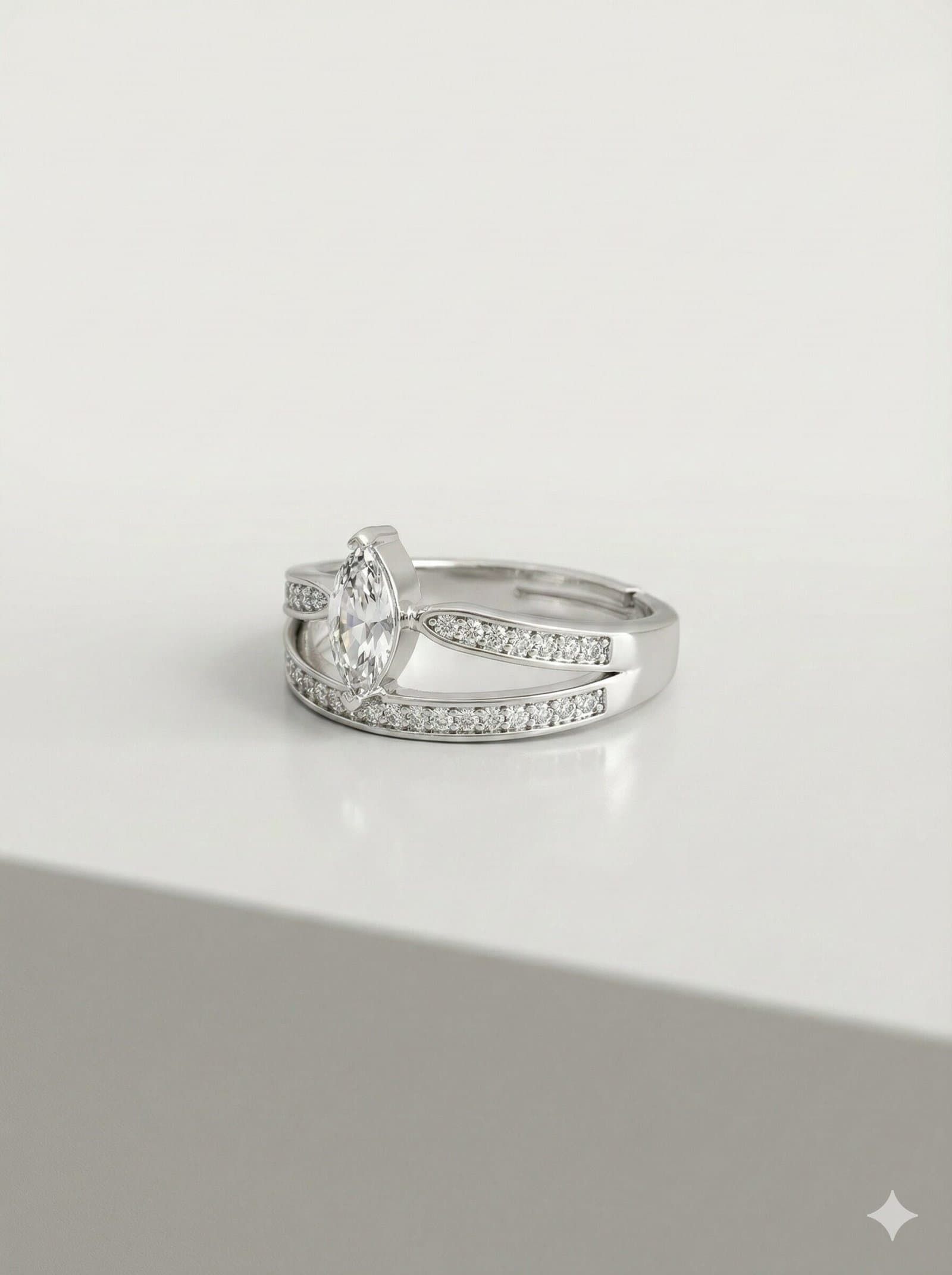 Silver-Tone Marquise Cut Split Shank Ring with Pavé Accents — image 1