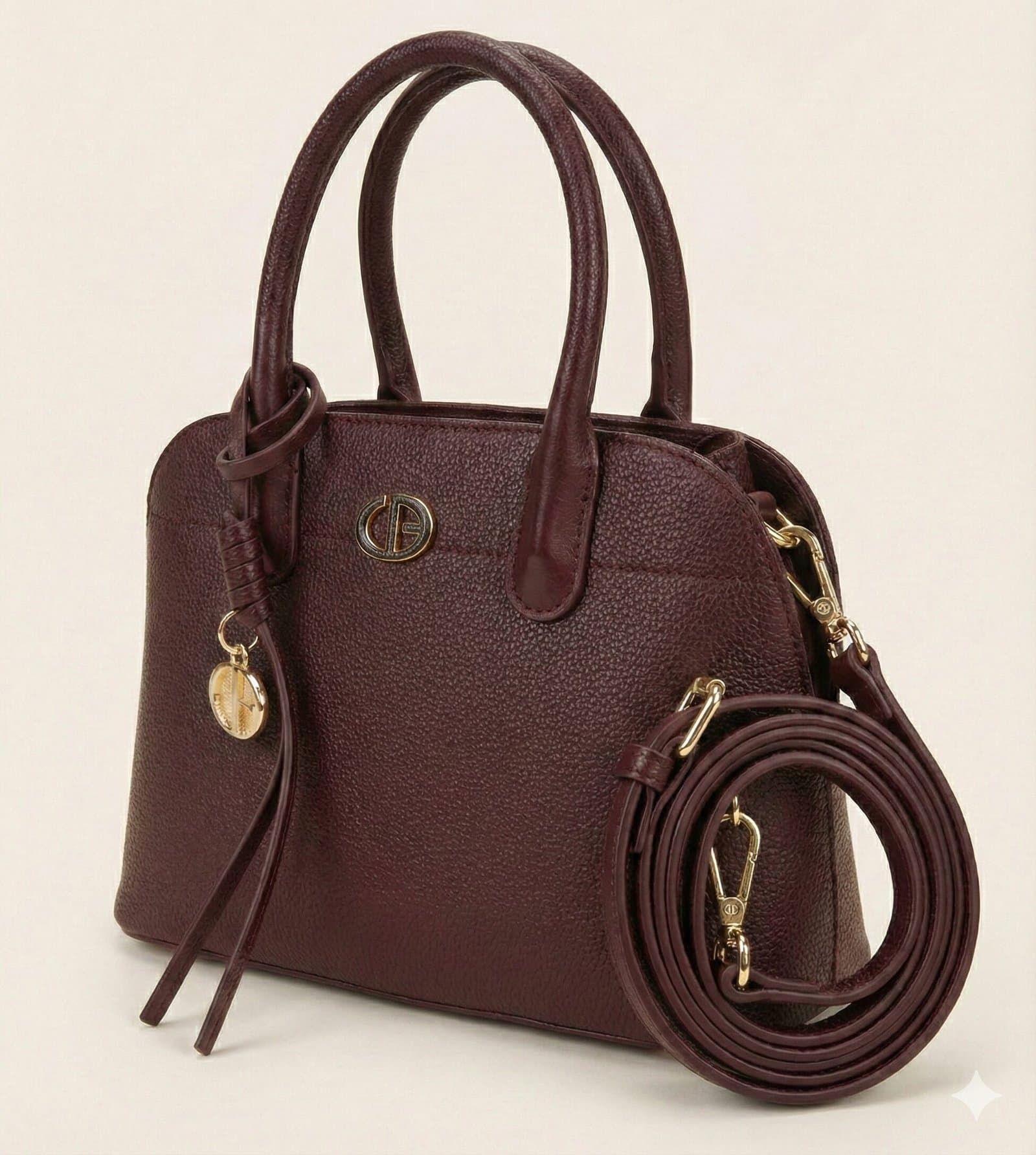 The Pebbled Dome Satchel with Charm – Deep Burgundy — image 3