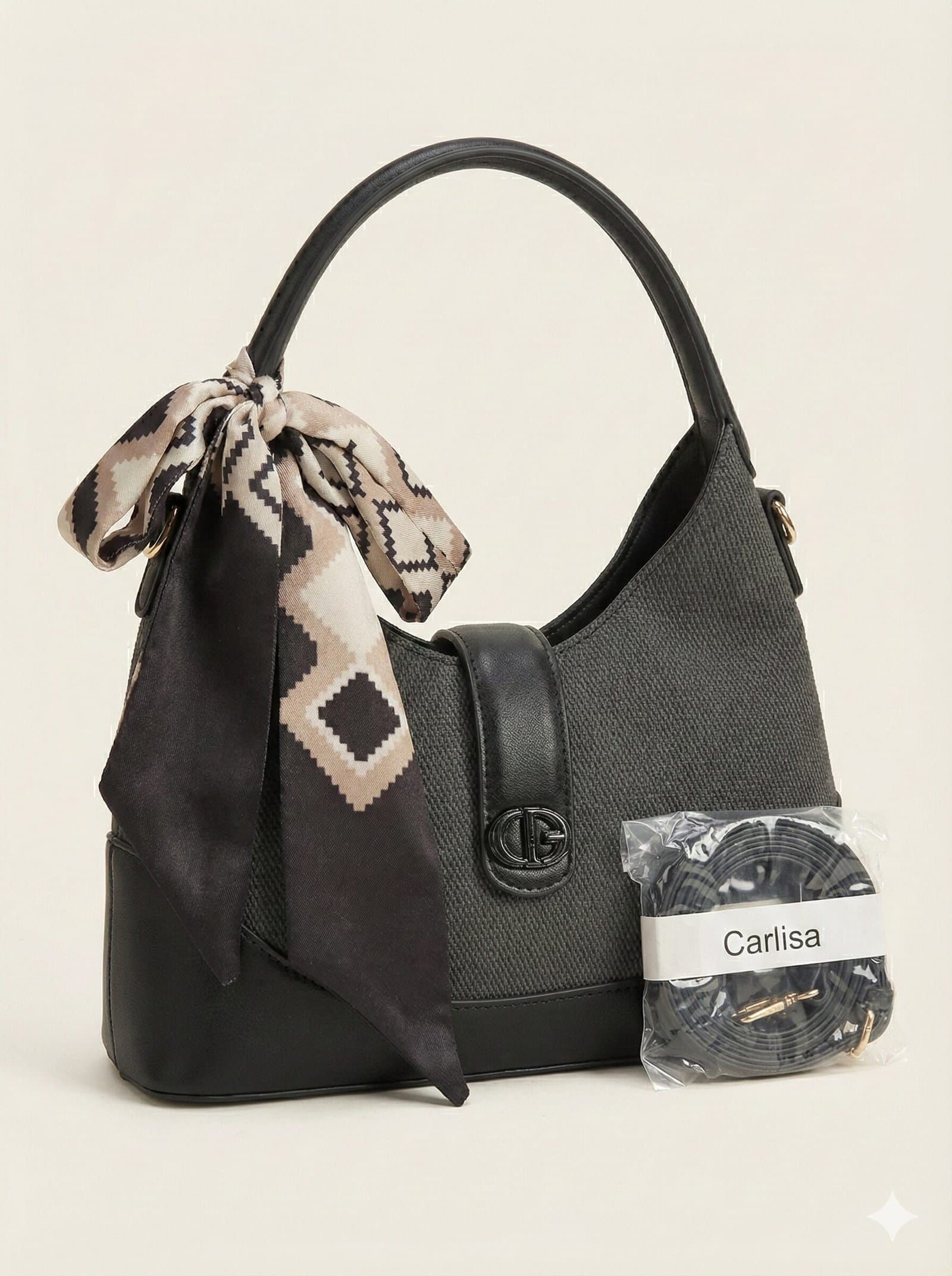 The Scarf-Accented Textured Hobo – Charcoal & Black — image 1