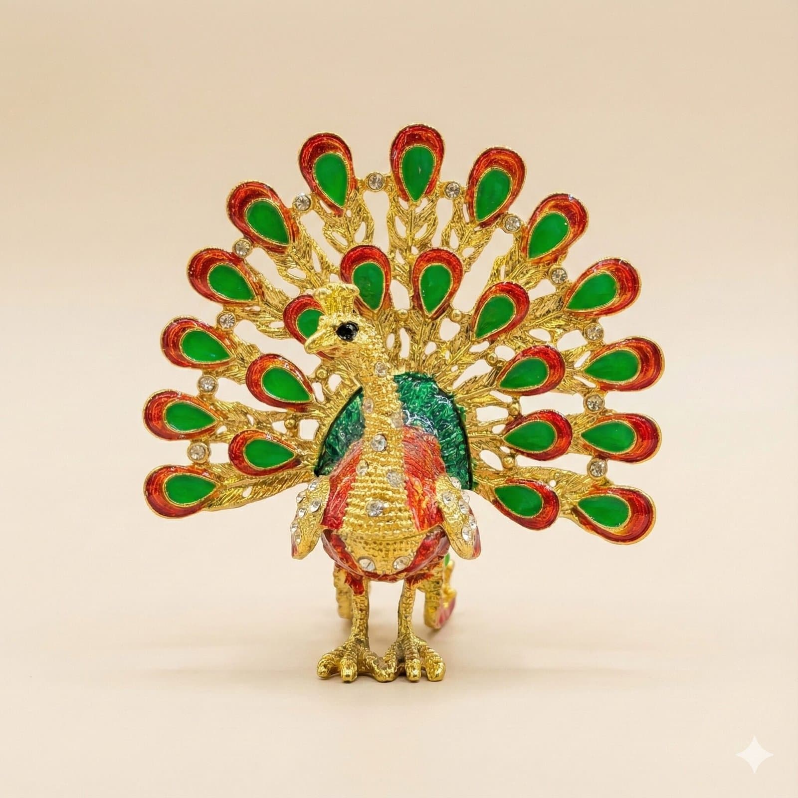 Royal Golden Peacock Jeweled Trinket Box & Figurine – Enamel Souvenir — image 2