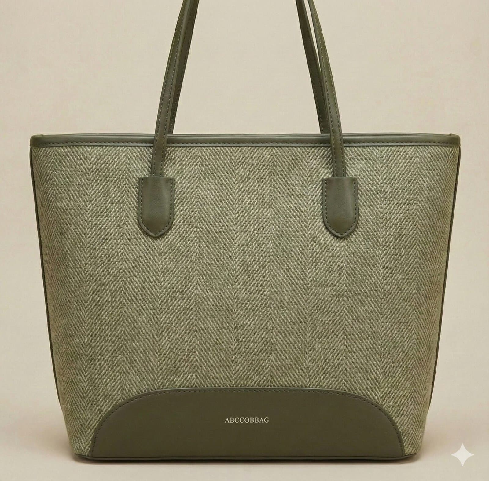 The Siena Herringbone Woven Tote Olive Green — image 1