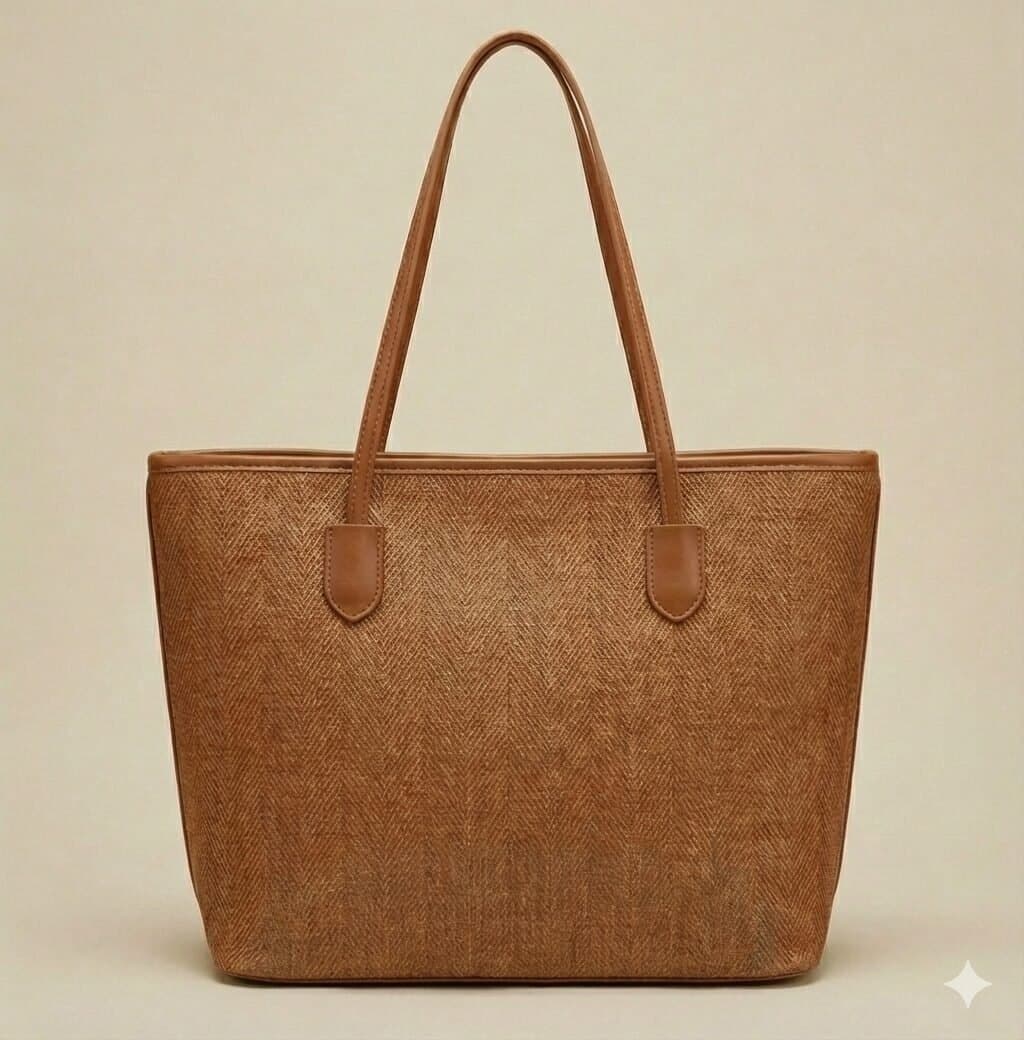 The Siena Herringbone Woven Tote Rust Brown — image 4