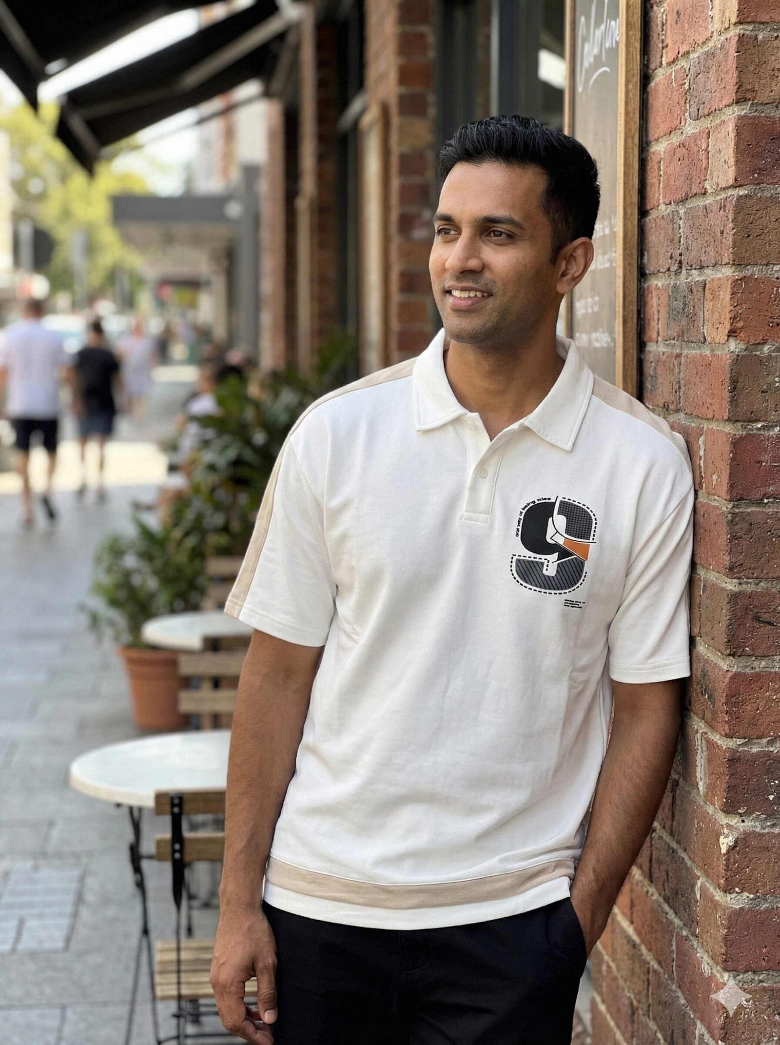 Men's 'Wise 9' Graphic Polo T-Shirt - White & Beige Edition — image 4