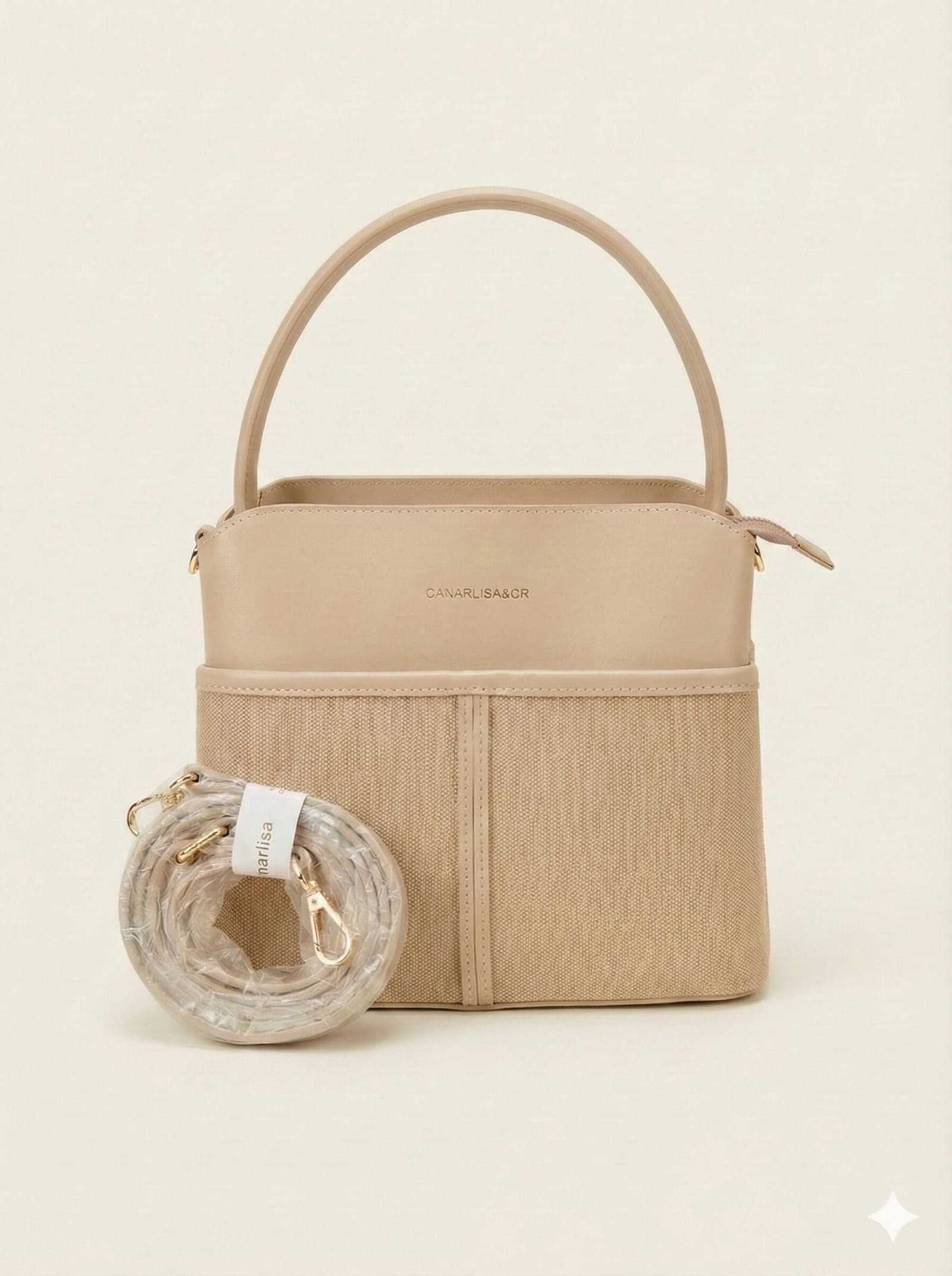 The Two-Tone Canvas & Leatherette Satchel – Sand Beige — image 1