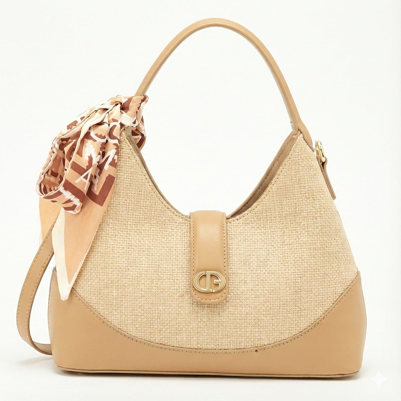 The Scarf-Accented Textured Hobo – Natural & Camel — image 1